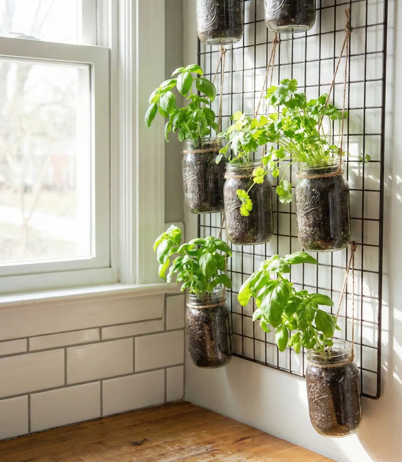Mason Jar Wall Grid for the Kitchen Window 1