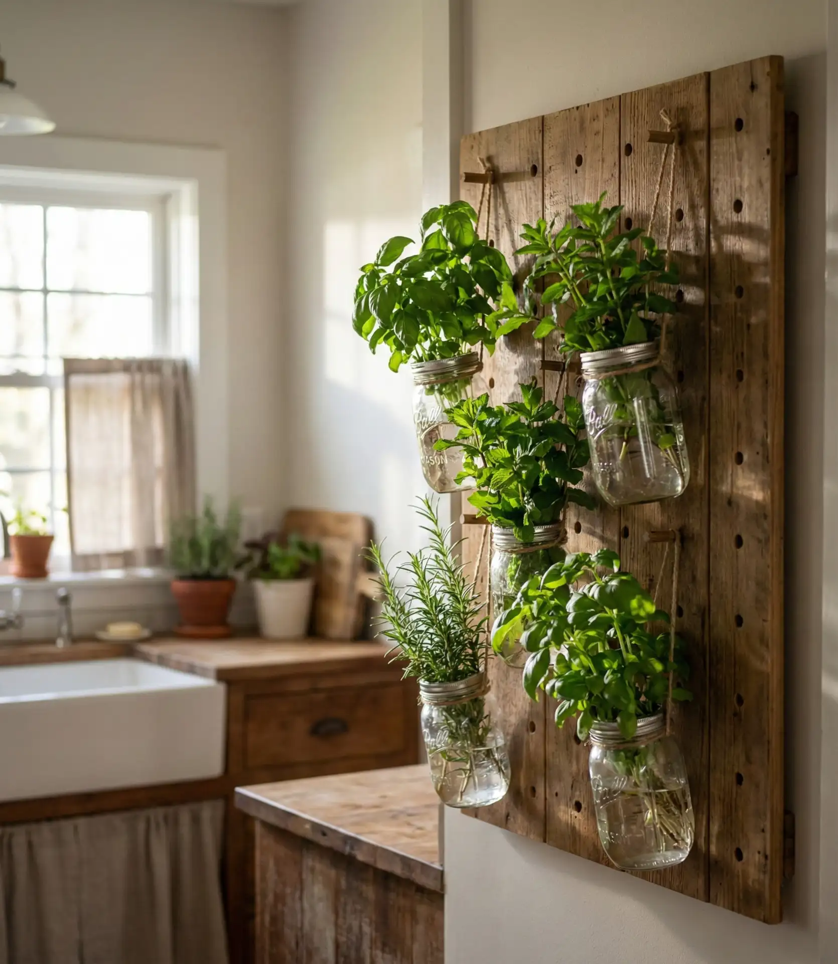 Mason Jar Wall Grid for the Kitchen Window 2