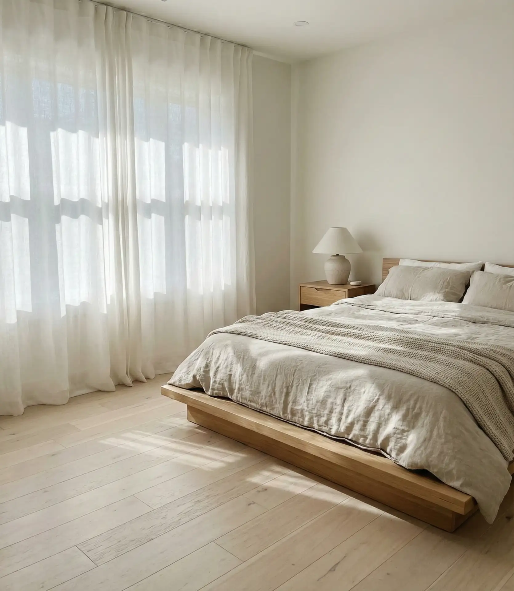 Master Modern Bedroom with Floor-Length White Linen 1