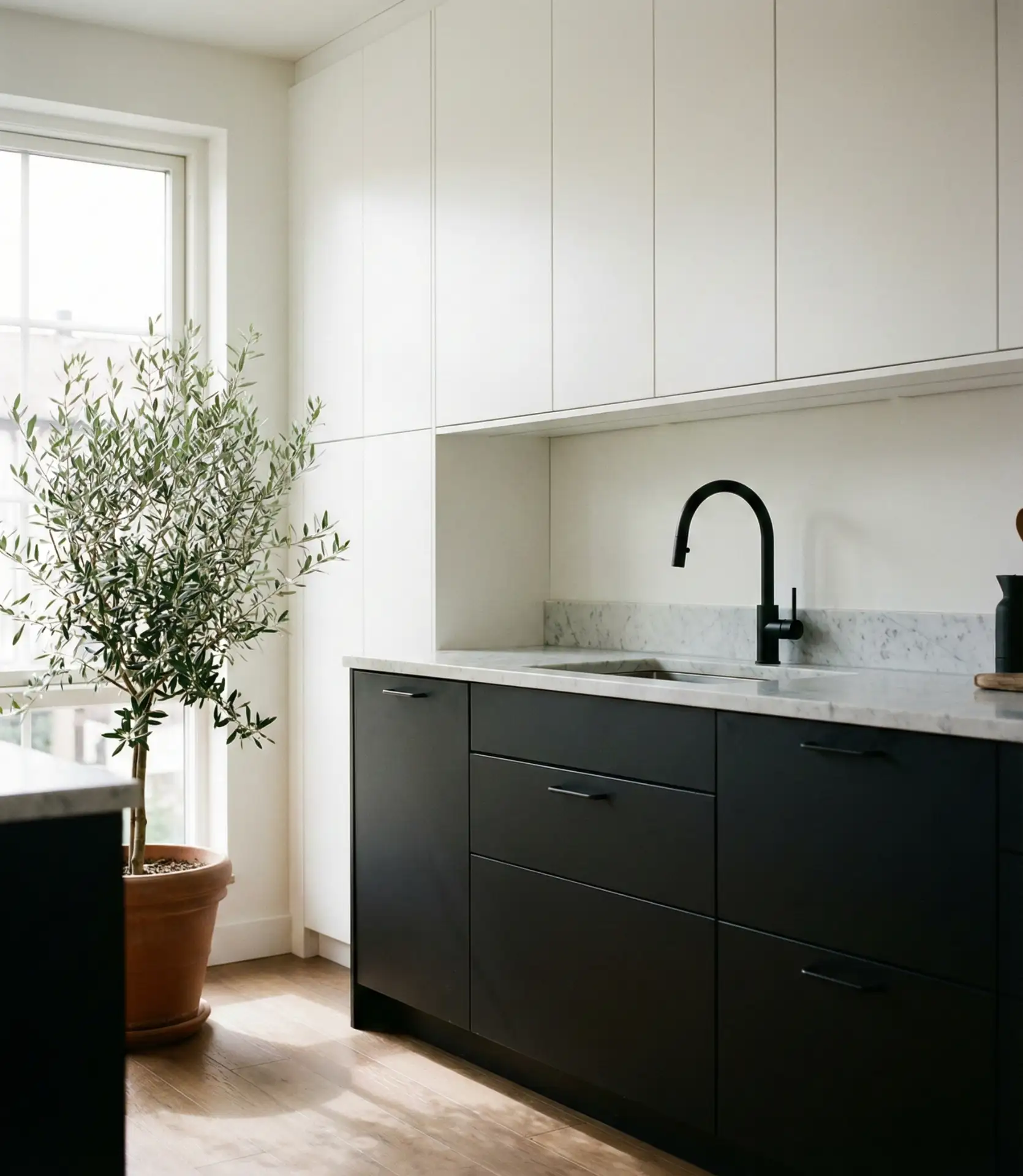 Matte Black Cabinets with Light Counters 2