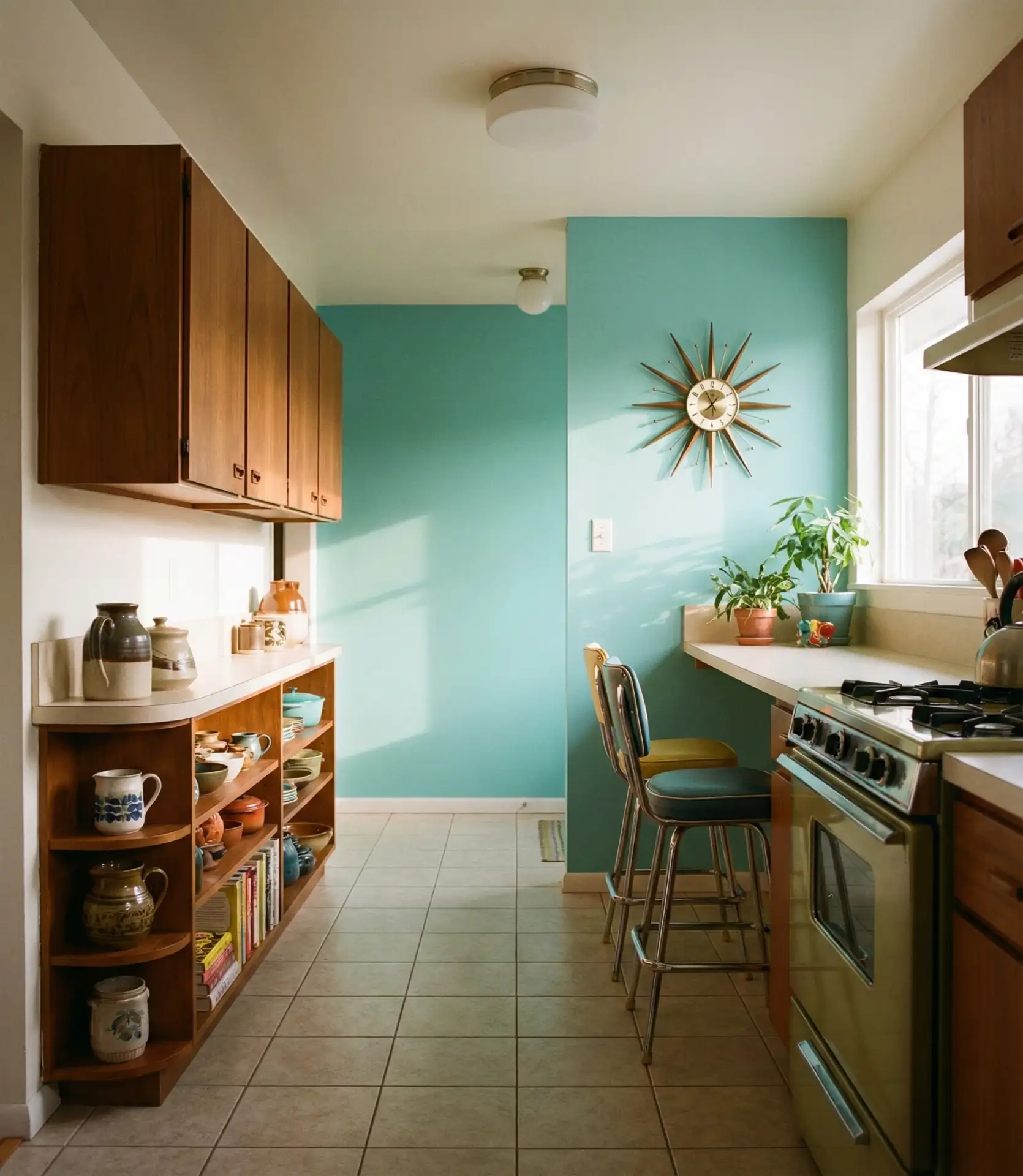 Mid-Century Galley Kitchen with Retro Flair 2