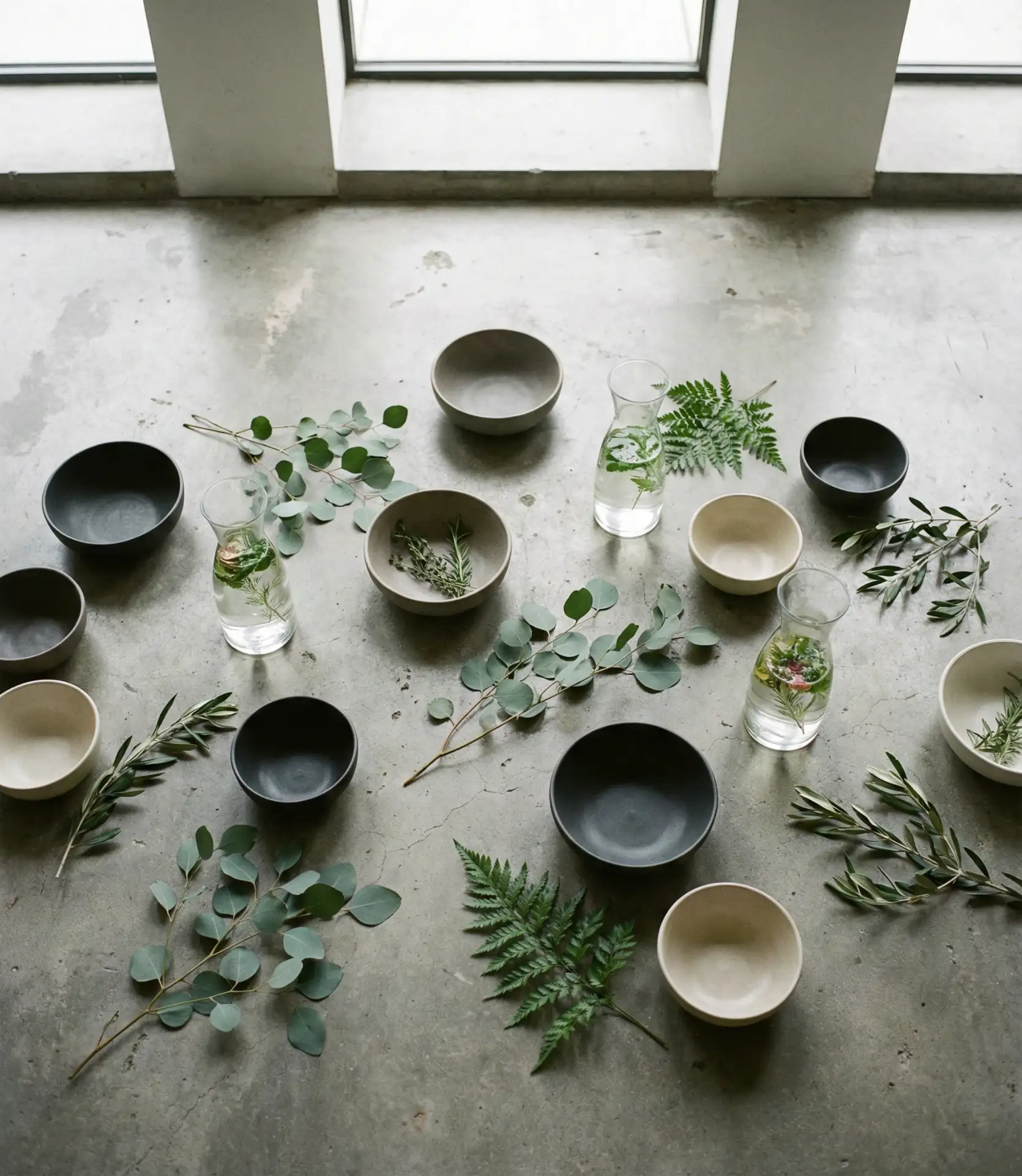Minimalist Concrete Table with Greenery Accents 1