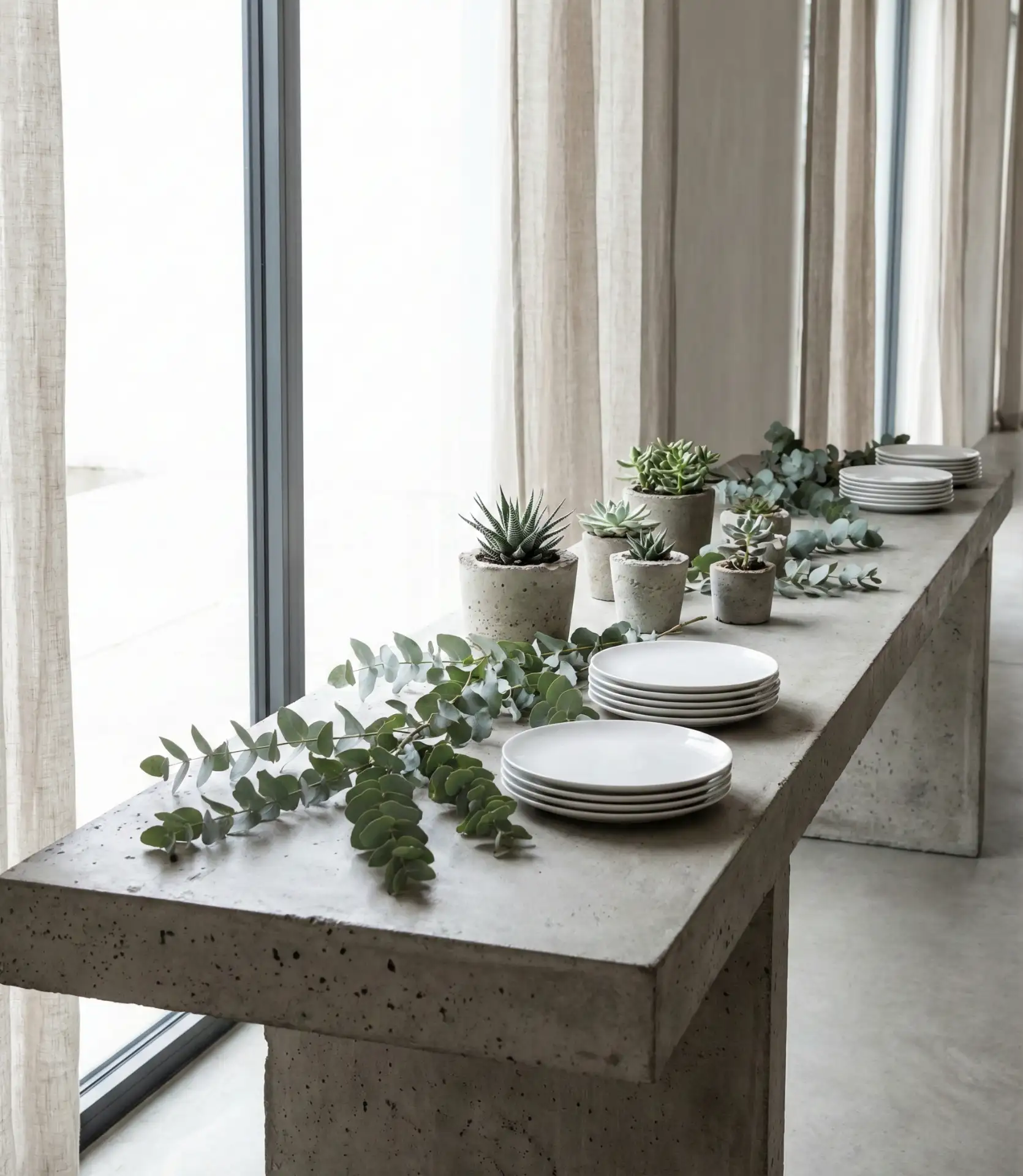 Minimalist Concrete Table with Greenery Accents 2