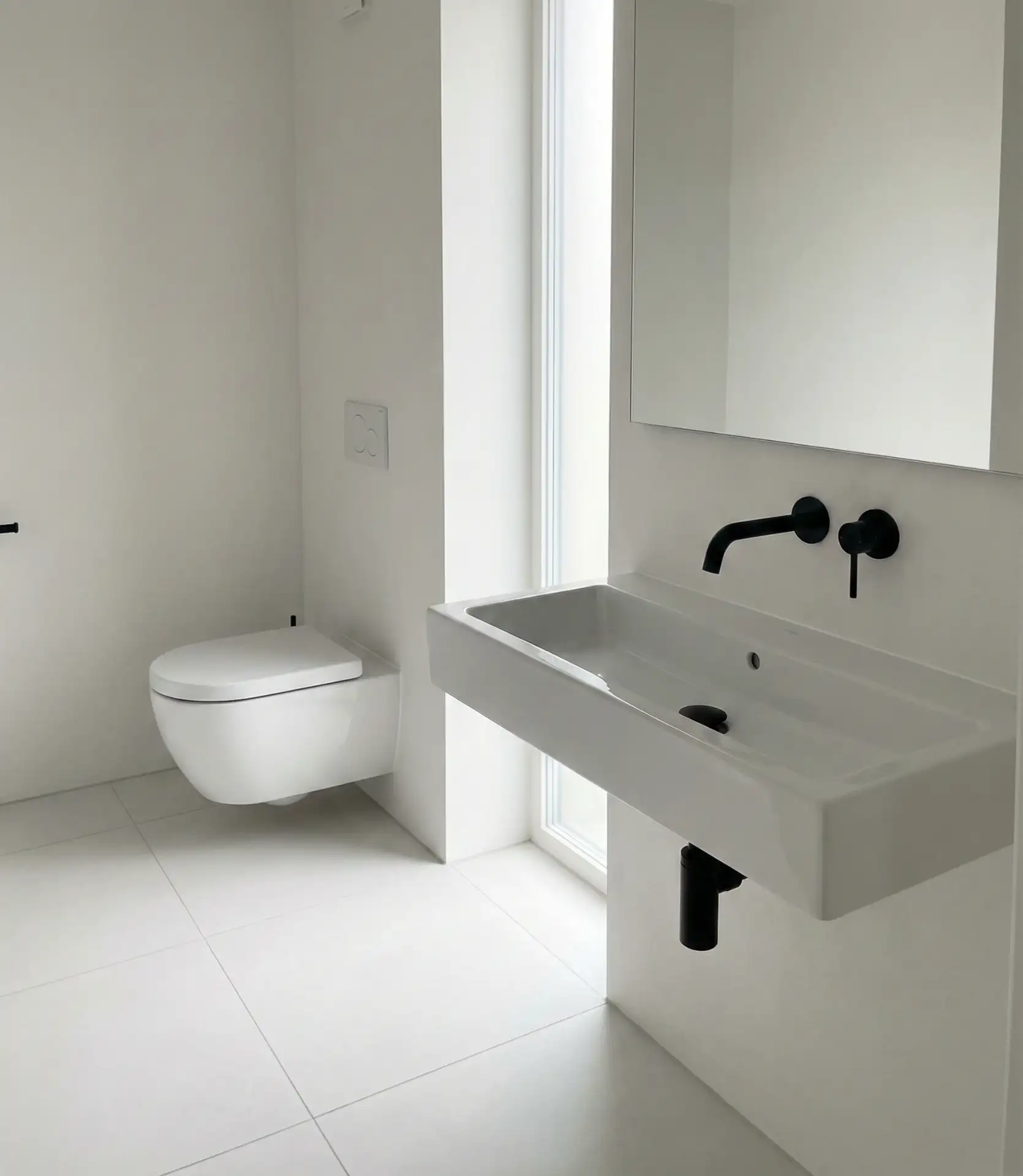 Minimalist Floating Toilet and Wall-Hung Sink 2
