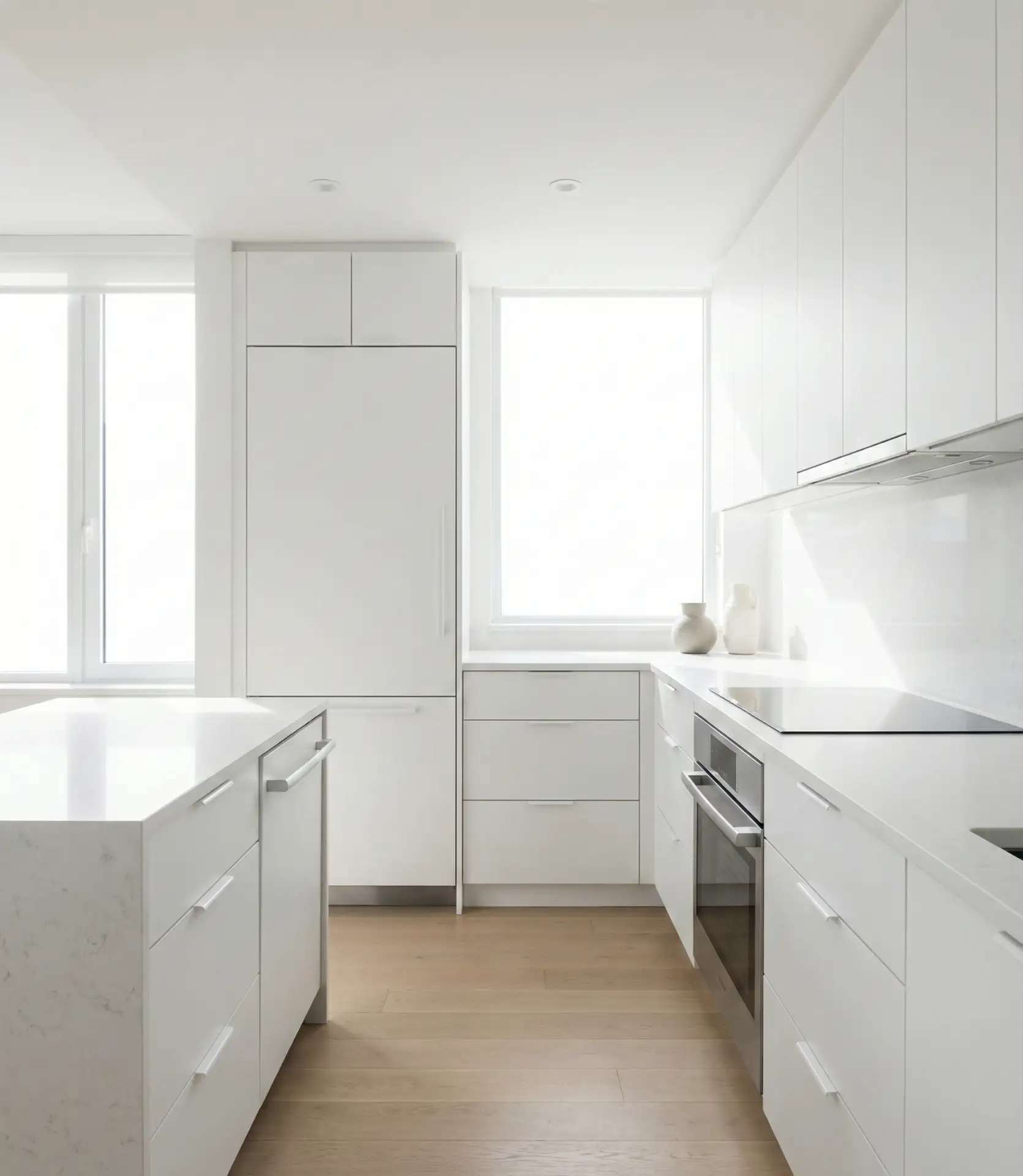 Minimalist White Kitchen with Integrated Appliances 2