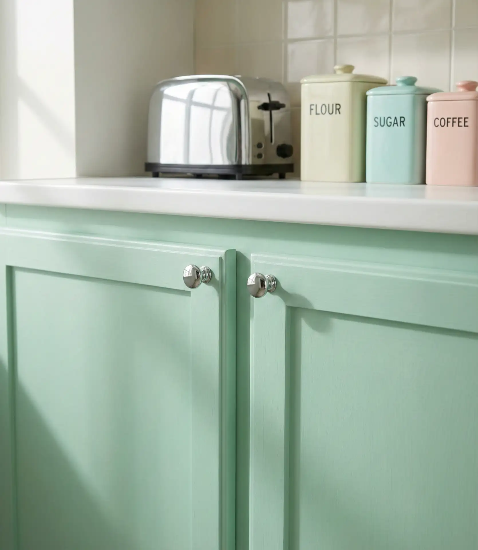 Mint Green Cabinets in a Retro-Inspired Kitchen 1