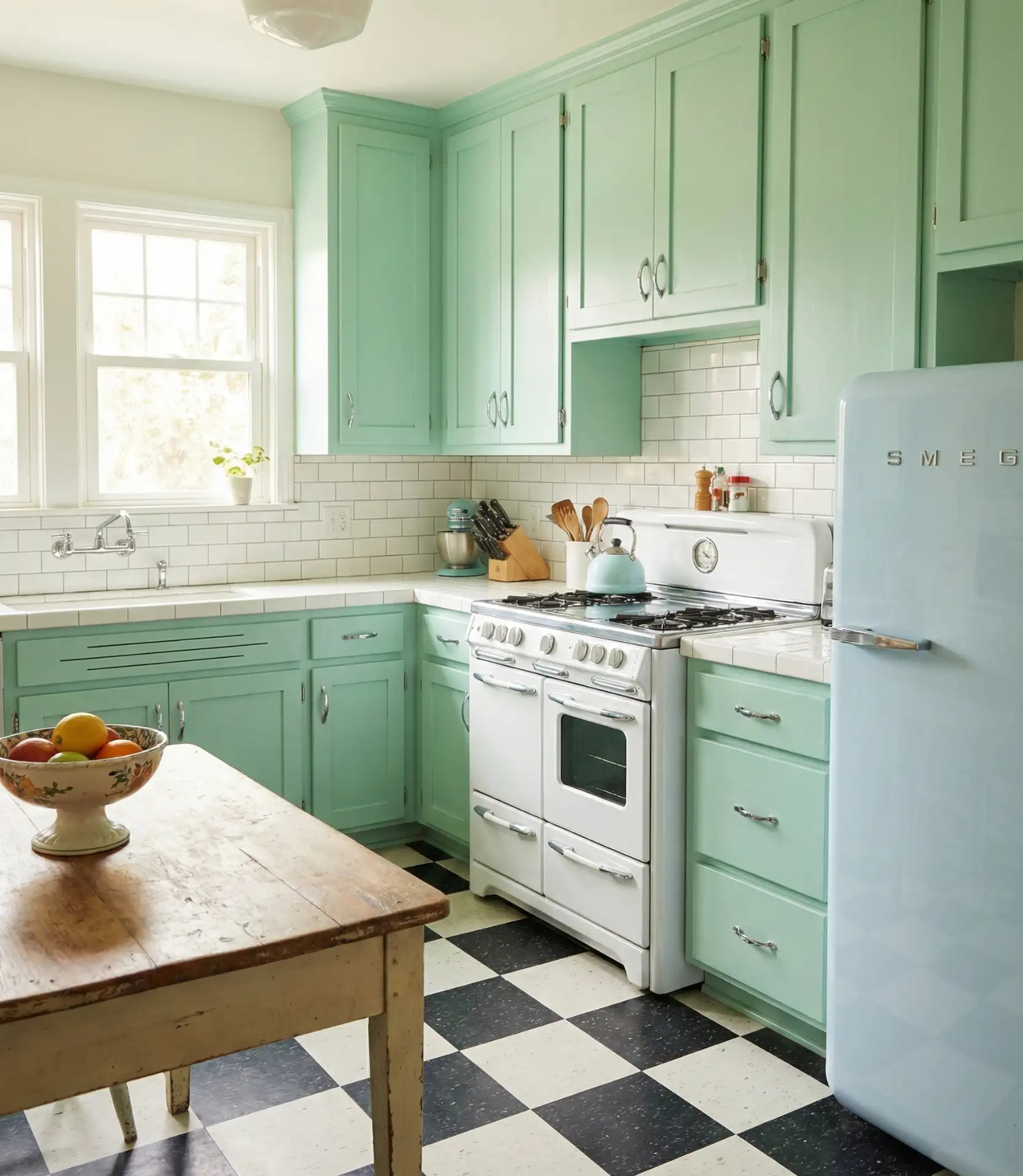 Mint Green Cabinets in a Retro-Inspired Kitchen 2