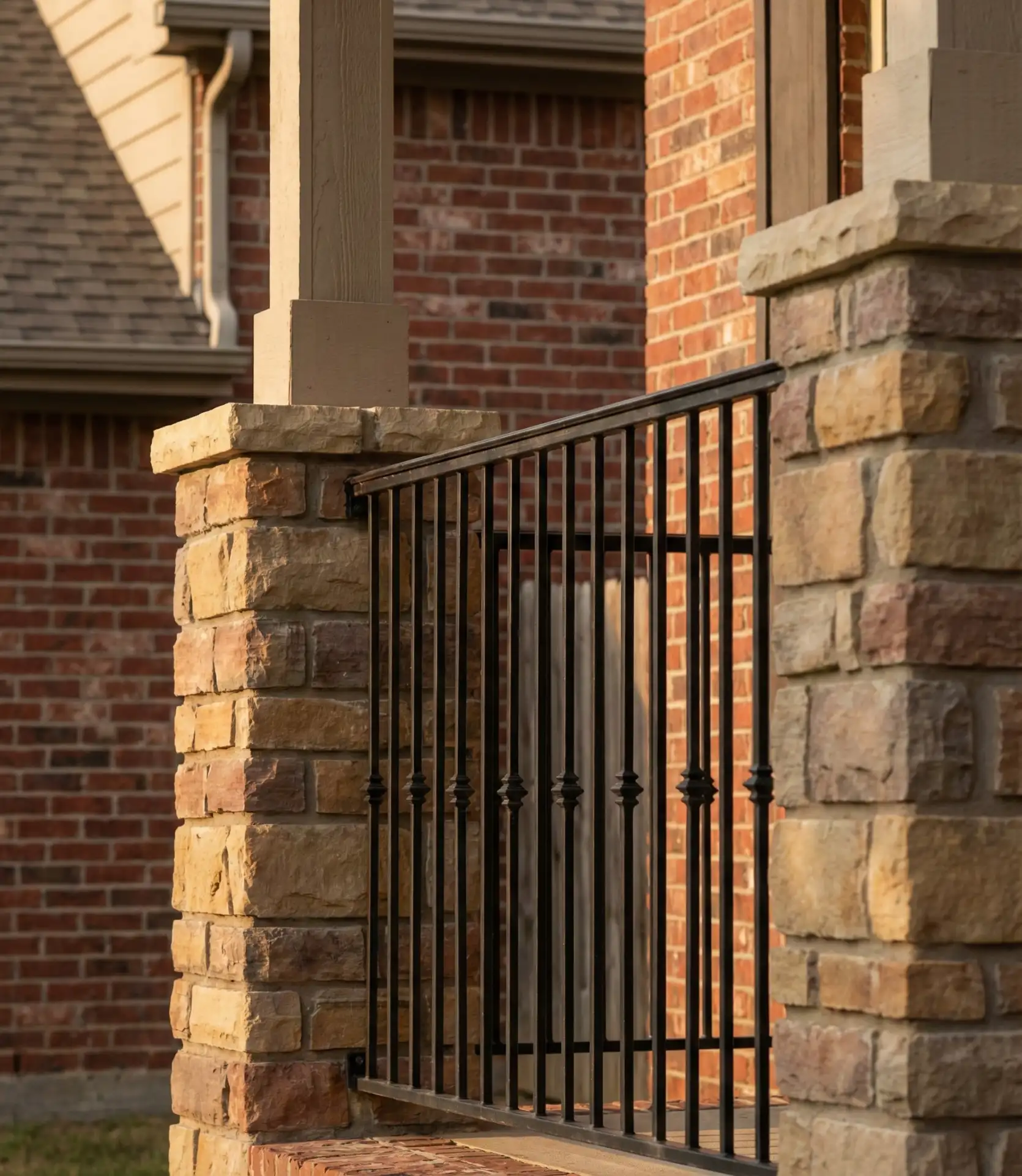 Mixed Material Railing with Stone Columns 2