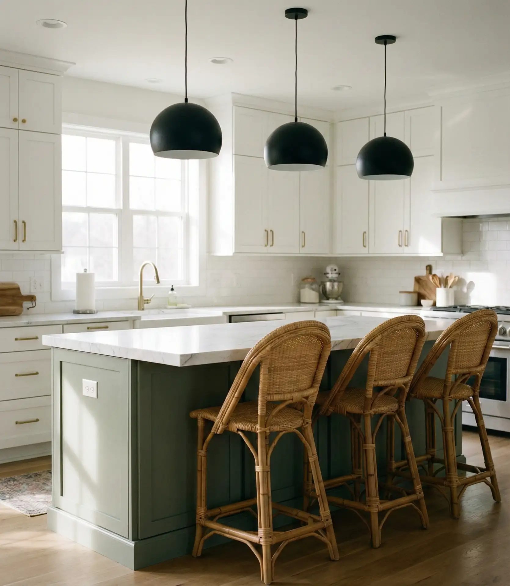 Modern Green Kitchen with Island and Pendant Lighting 1