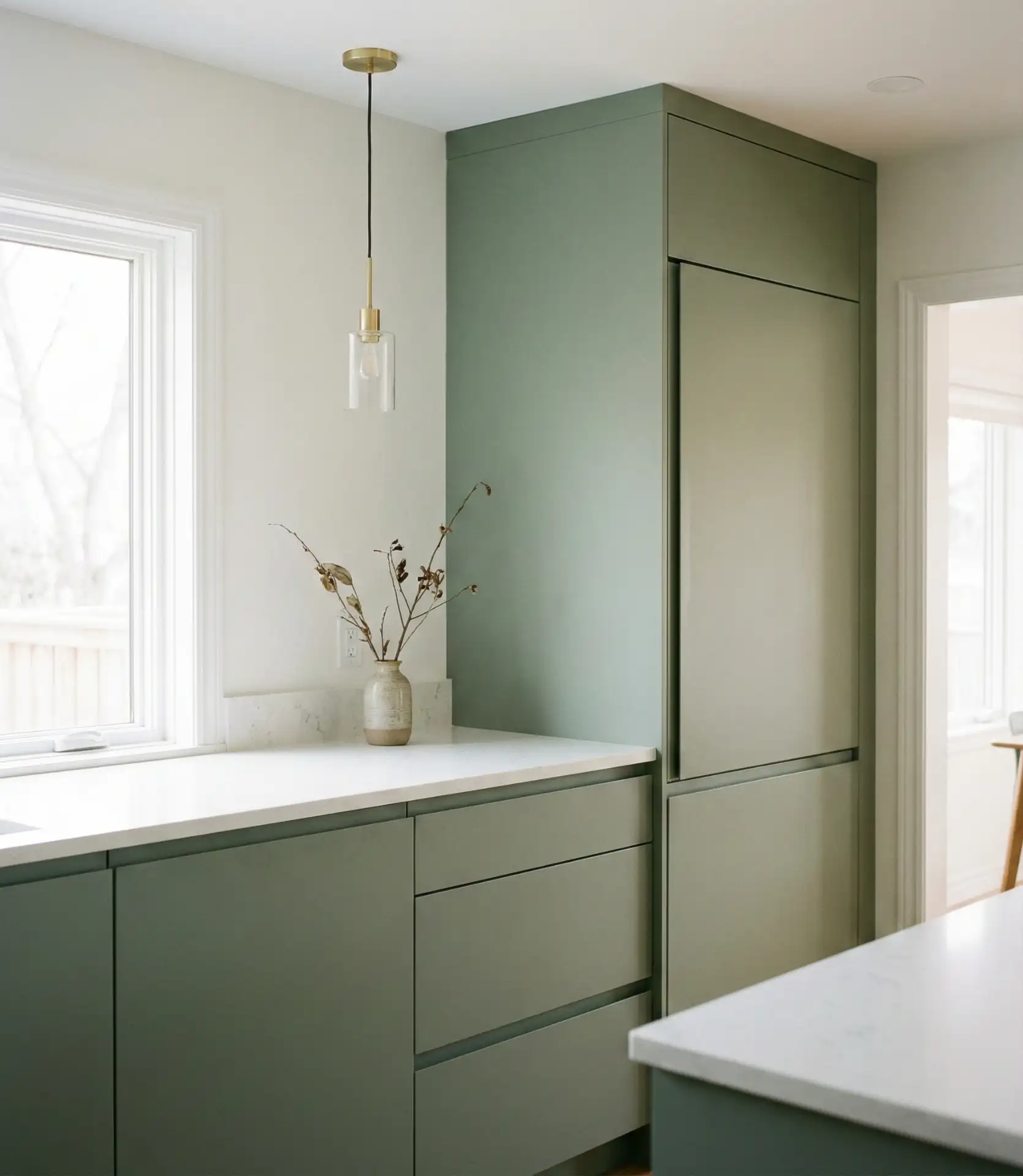 Modern Minimalist Sage Green Kitchen 1