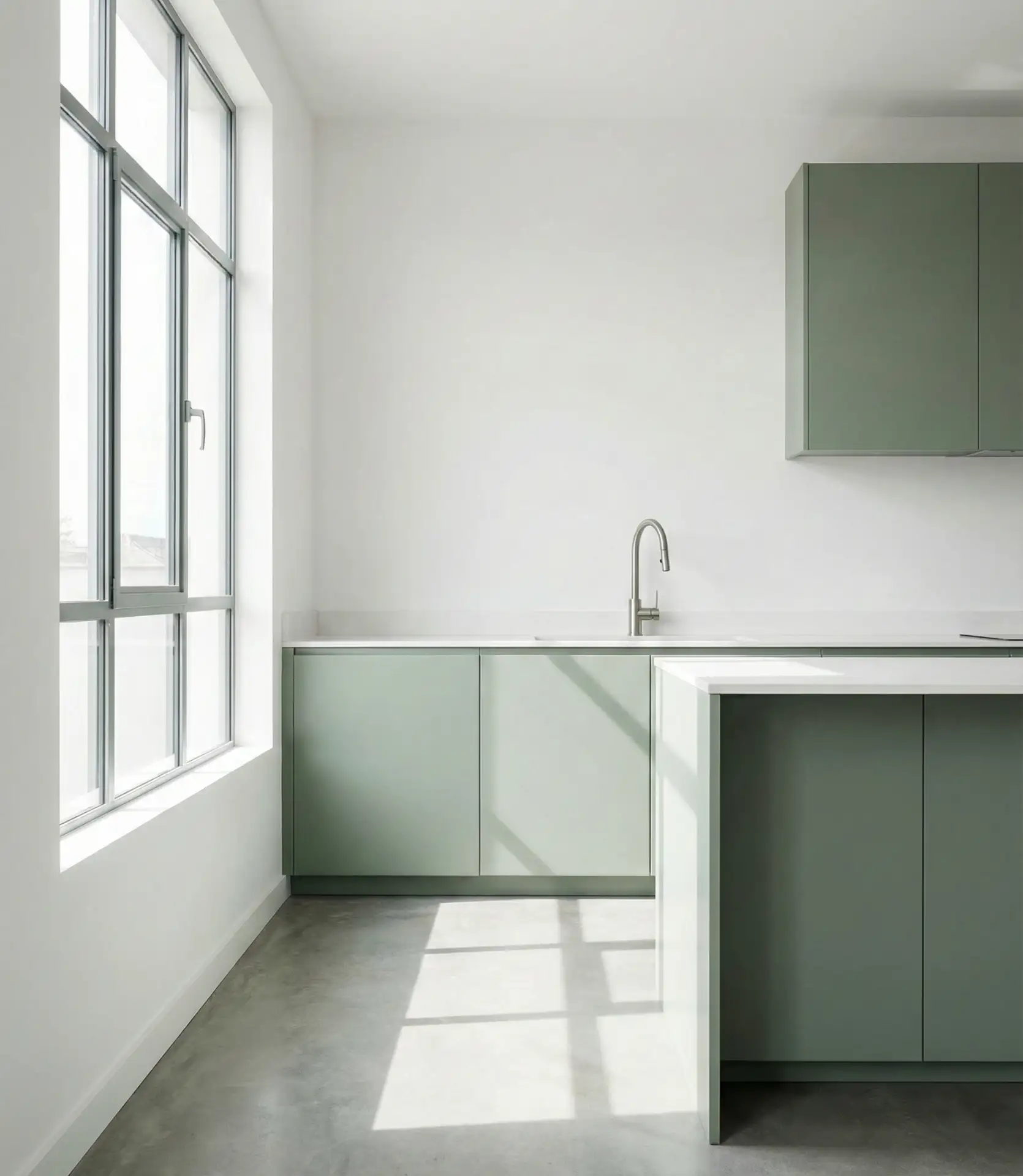 Modern Minimalist Sage Green Kitchen 2