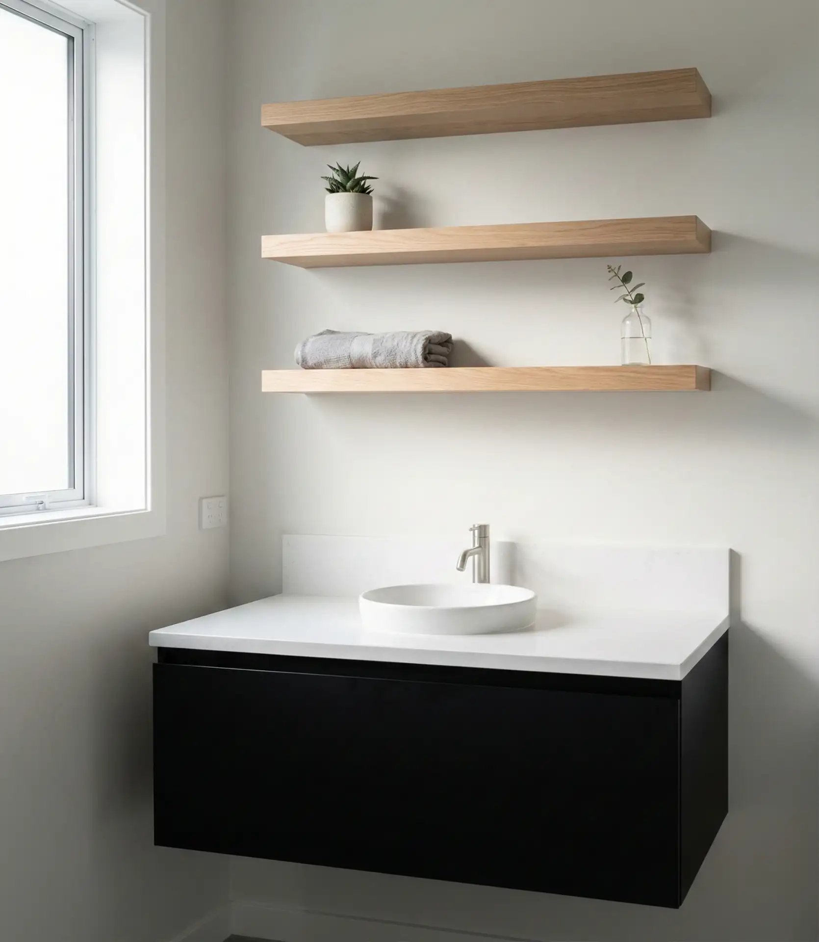 Modern Minimalist Vanity with Floating Shelves 1