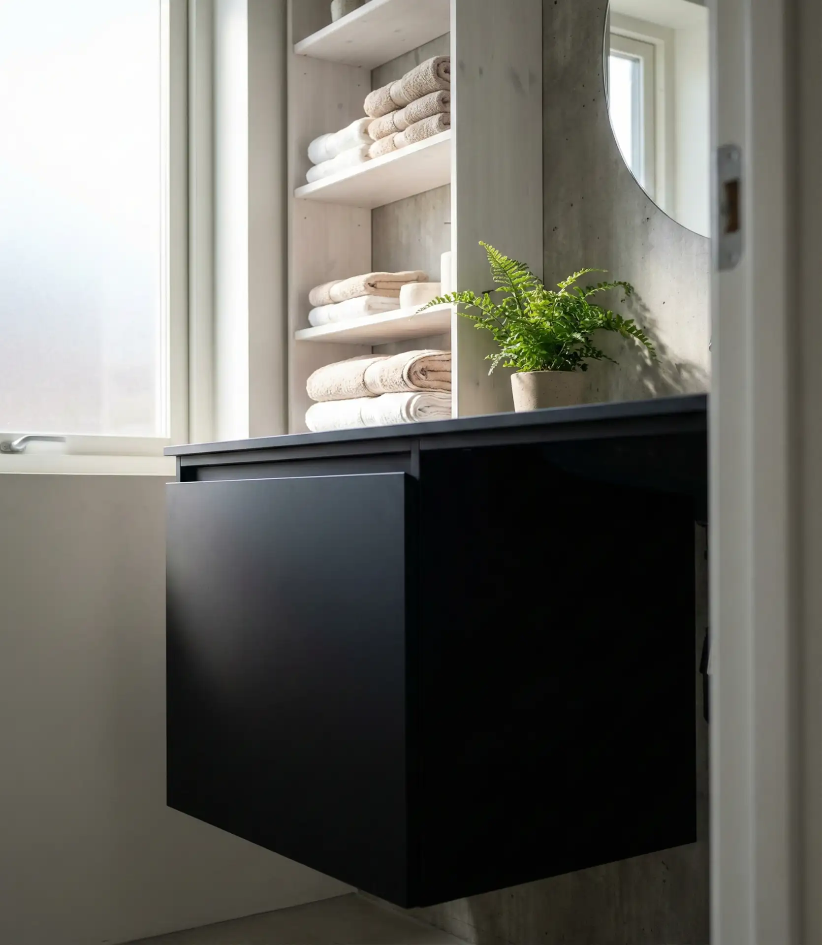Modern Minimalist Vanity with Floating Shelves 2