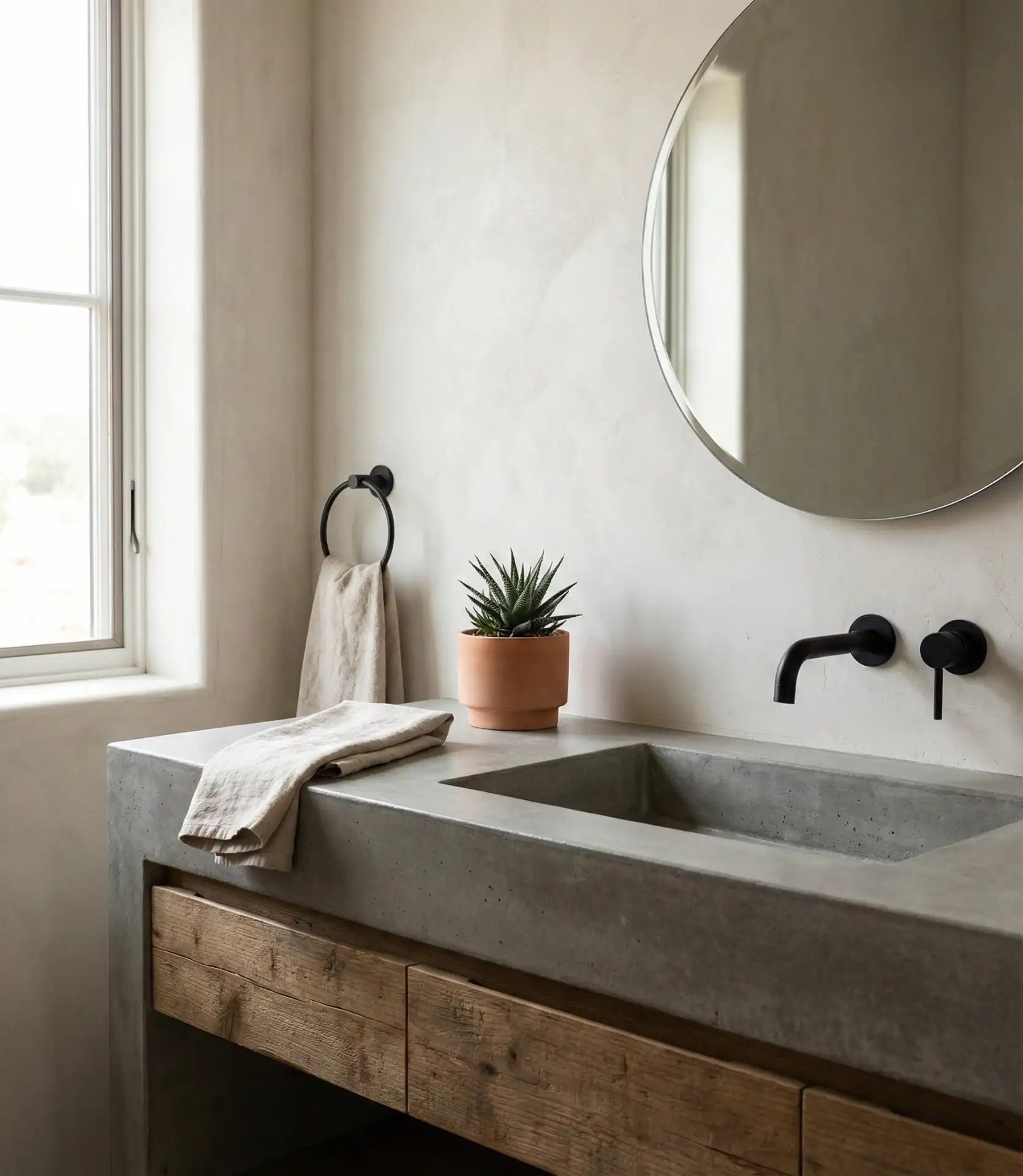 Modern Ranch Bathroom with Concrete and Wood 1