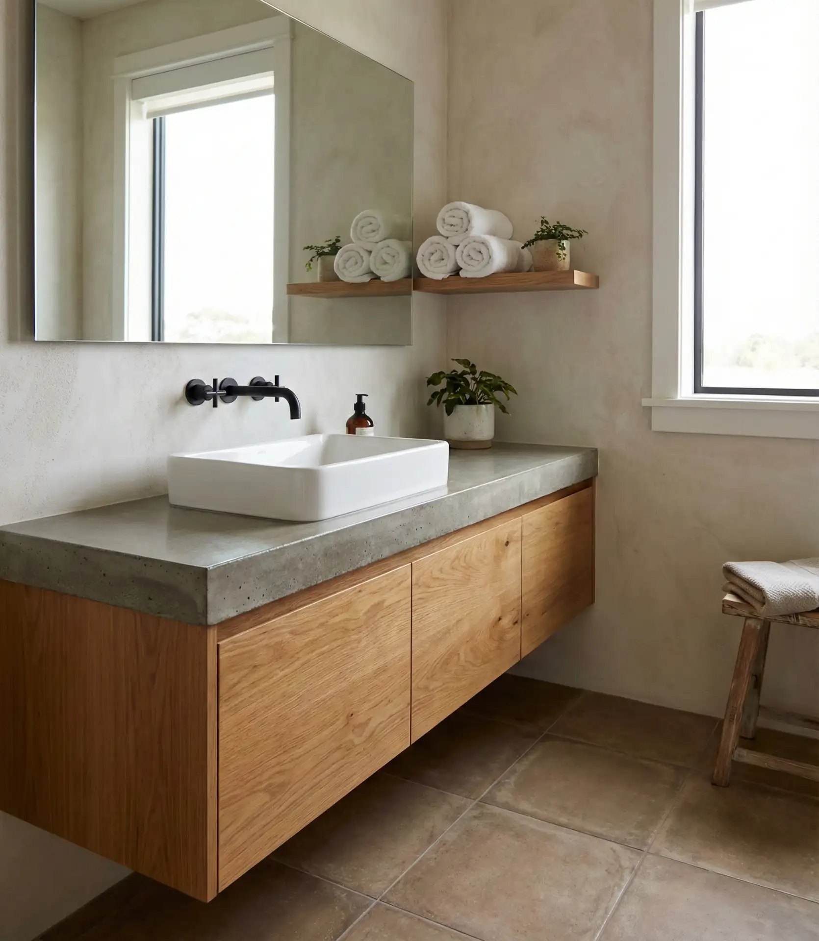 Modern Ranch Bathroom with Concrete and Wood 2