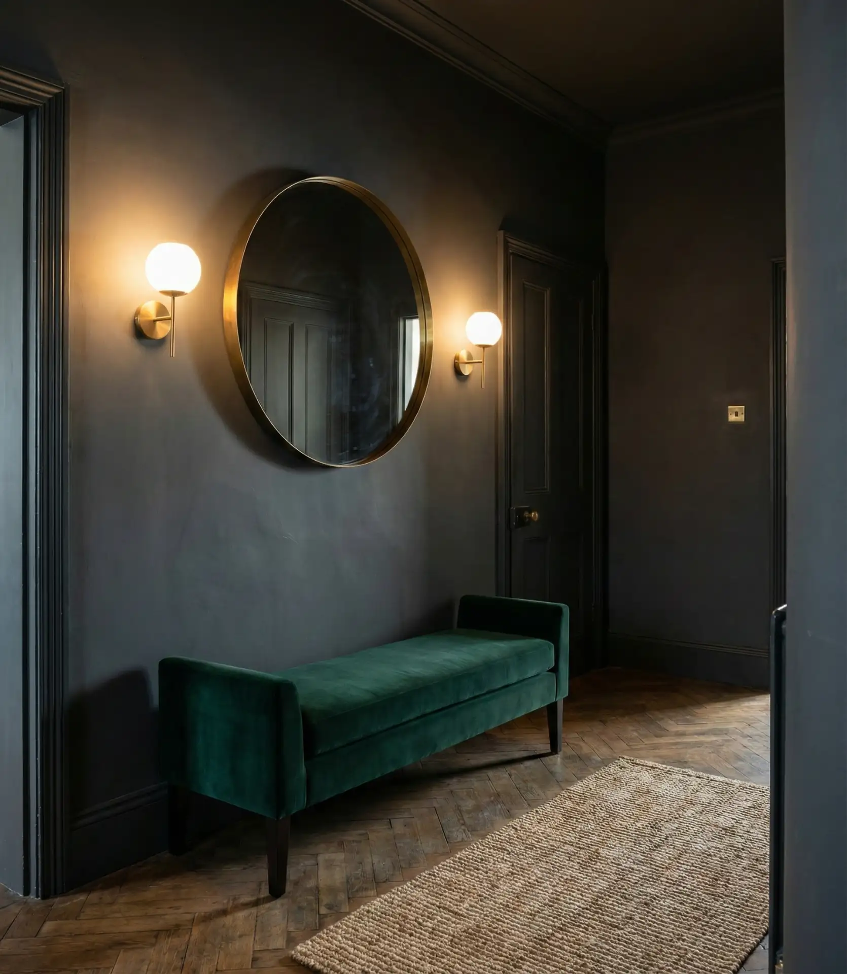 Moody Dark Entryway with Velvet Accents 1