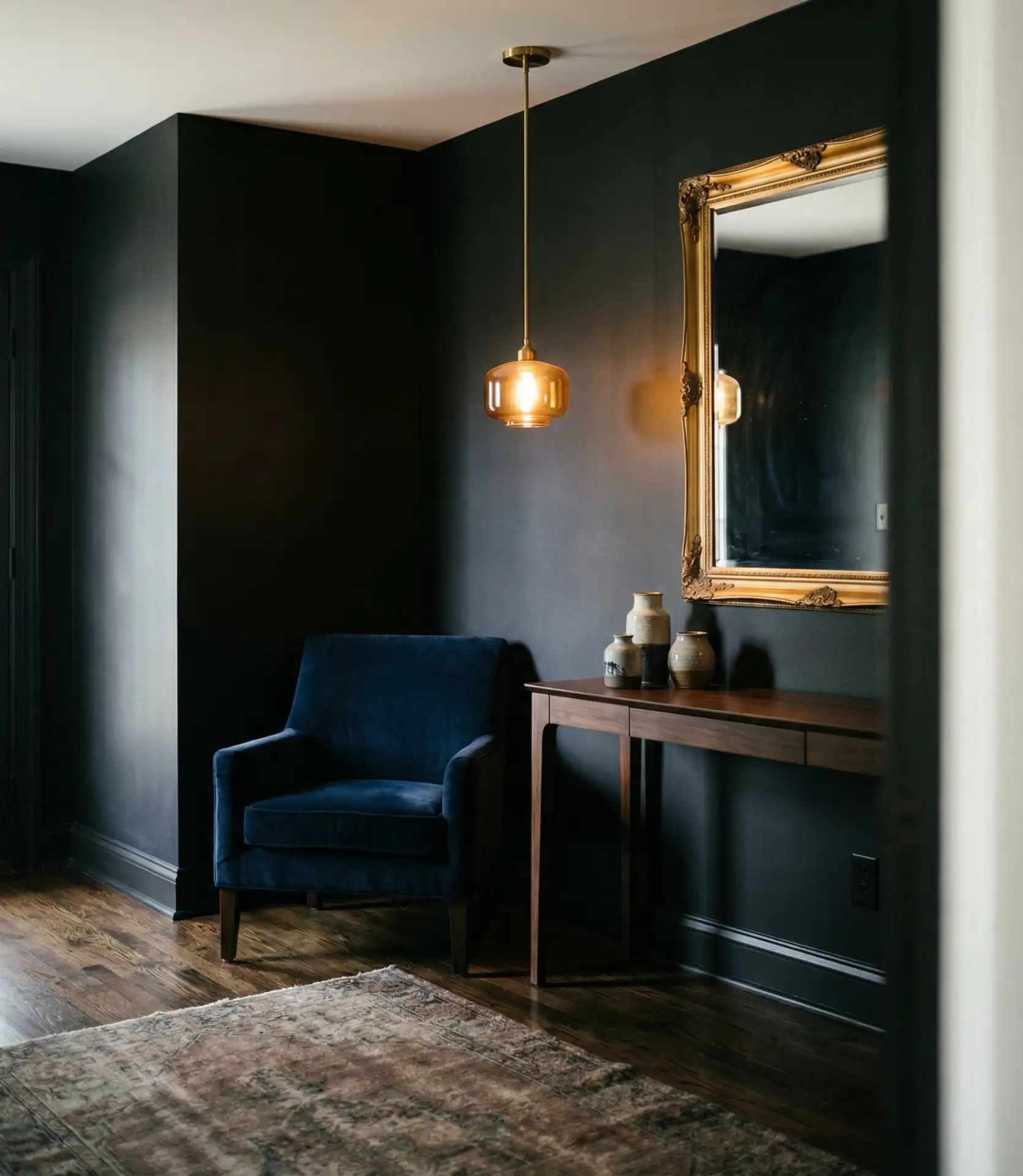 Moody Dark Entryway with Velvet Accents 2