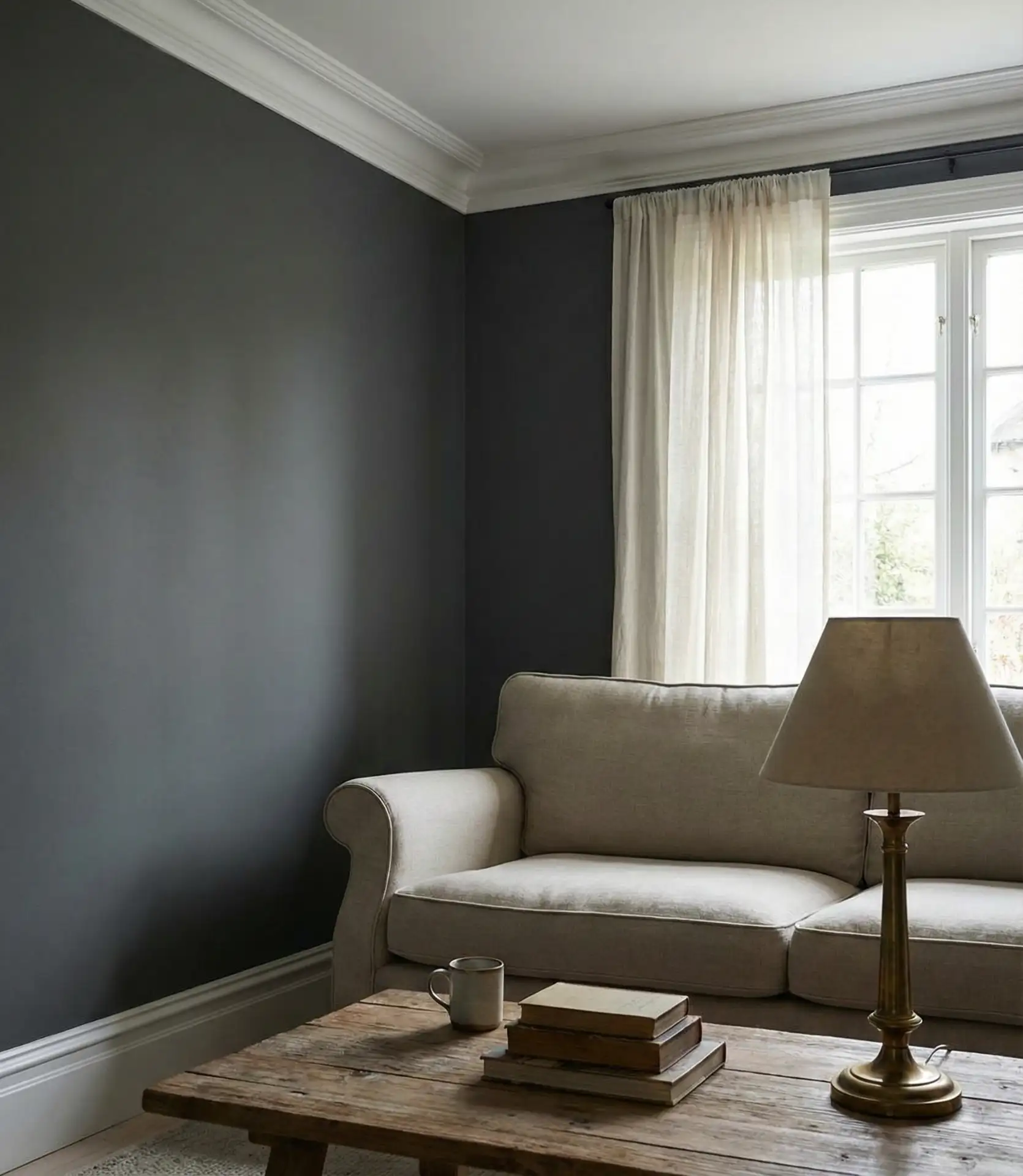 Moody Gray Walls with White Trim 1