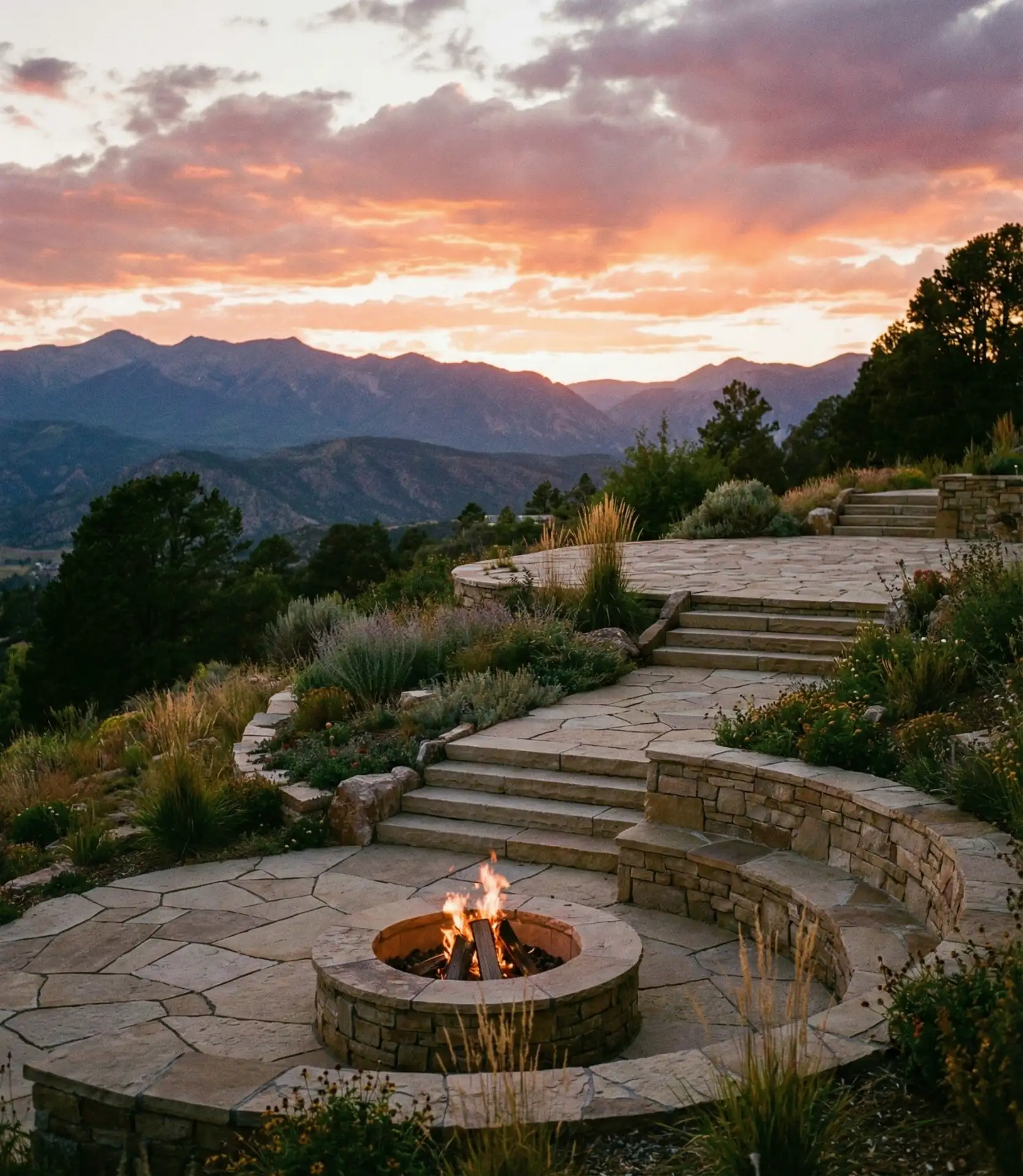 Multi-Level Flagstone Terraces with Fire Focal Point 1