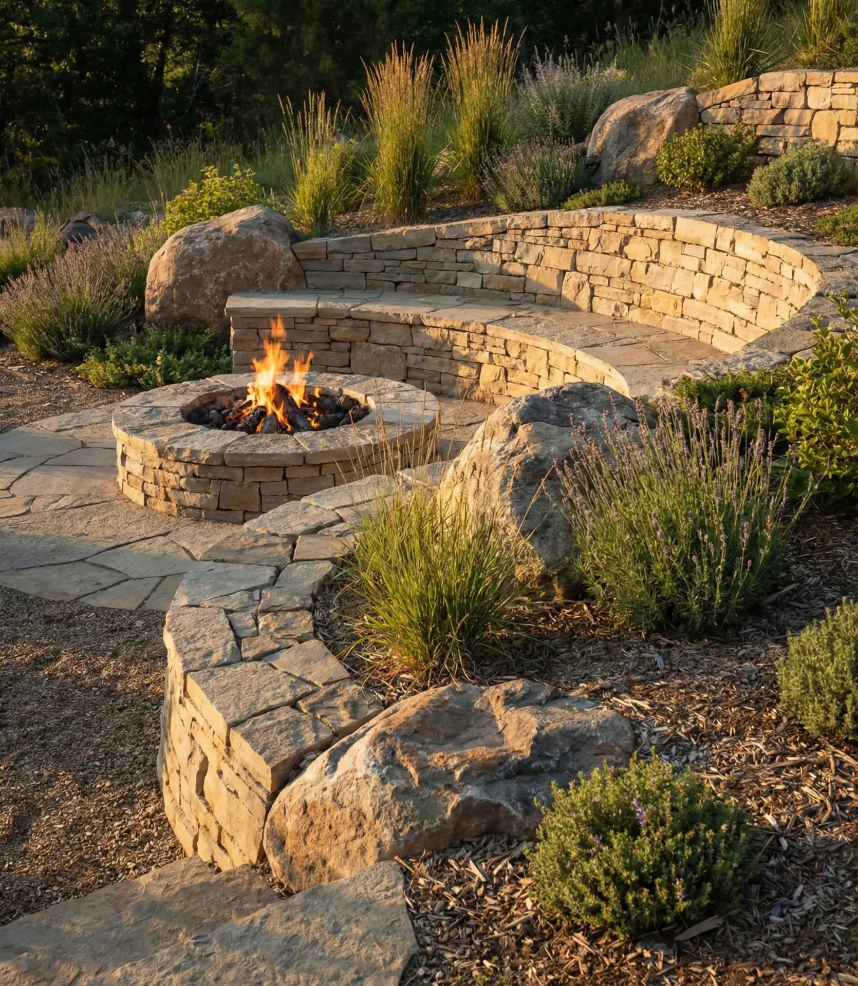 Multi-Level Flagstone Terraces with Fire Focal Point 2