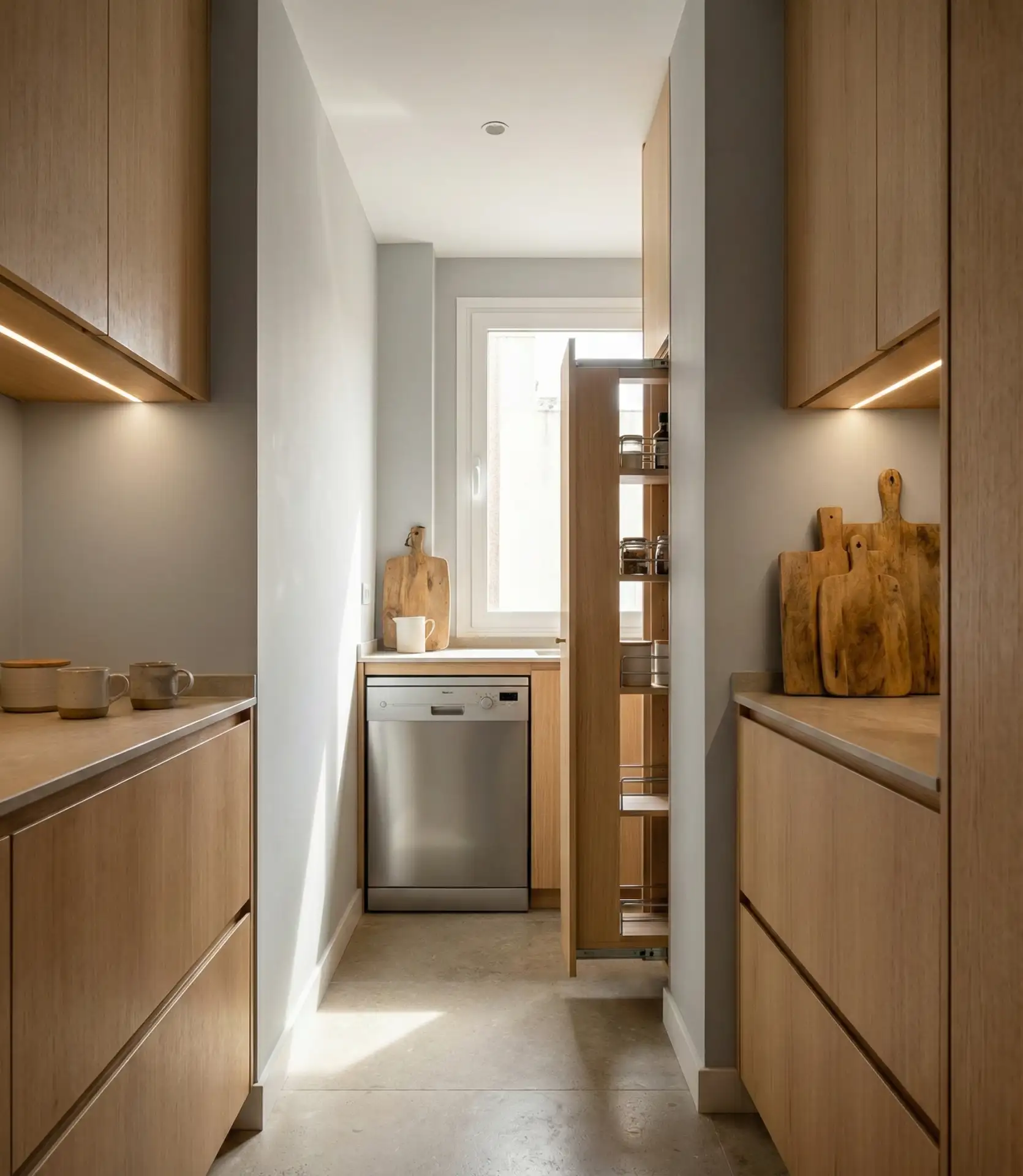 Narrow Galley Kitchen Maximizing Vertical Storage 1