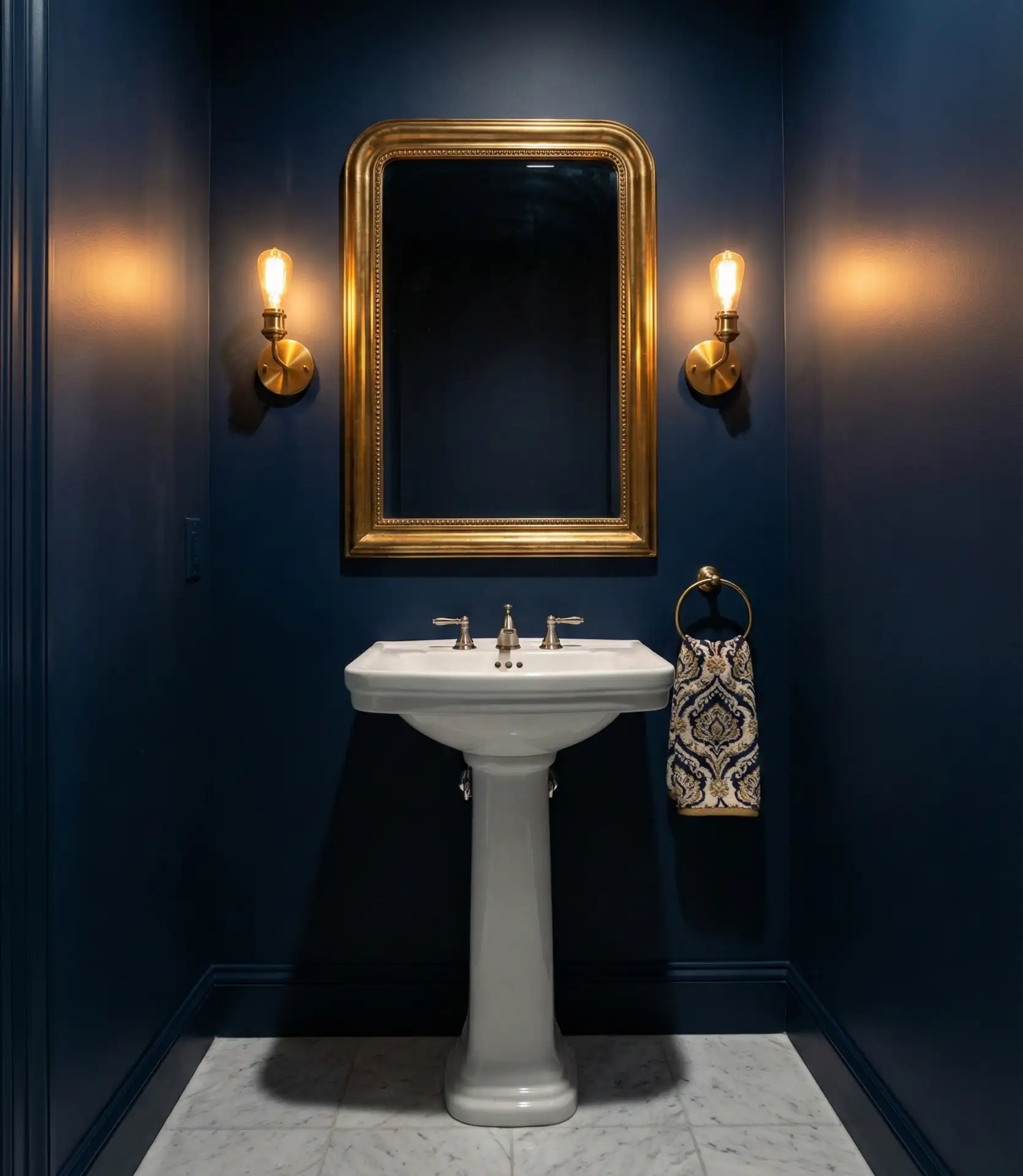 Navy and Brass Powder Room 1