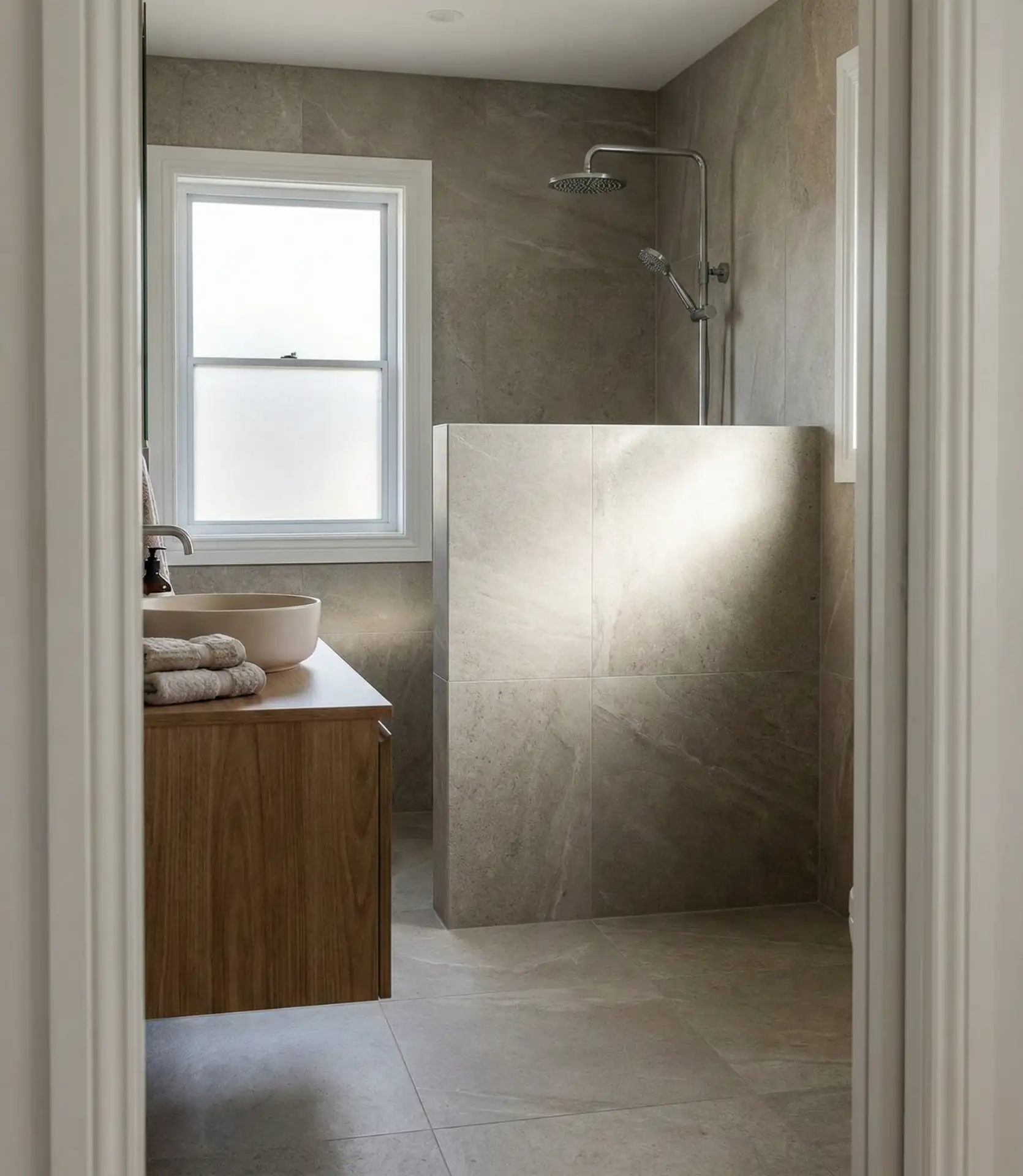 No Glass Door Half Wall Design for Open Flow 1