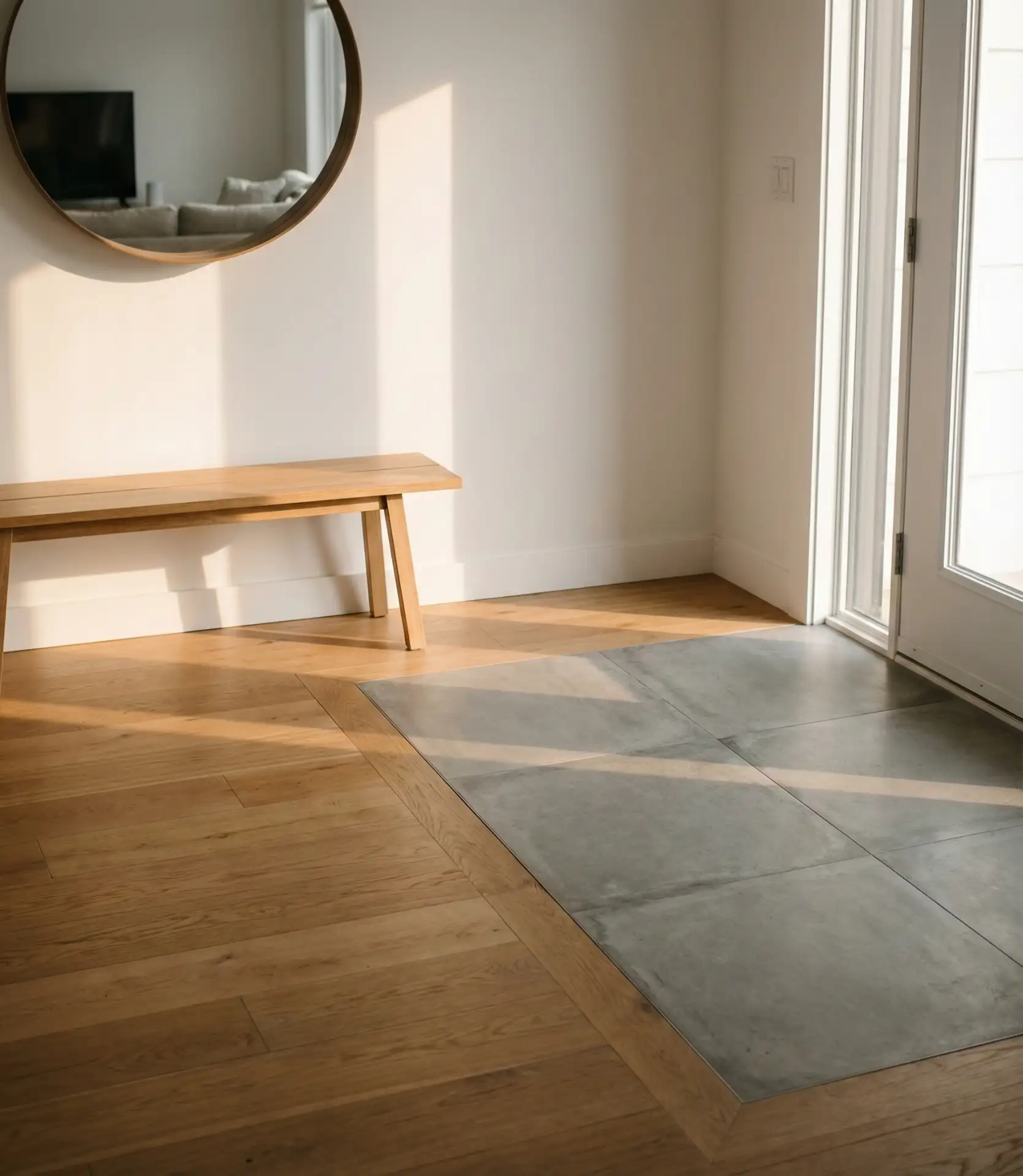 Open Concept Entryway with Zoned Flooring 1
