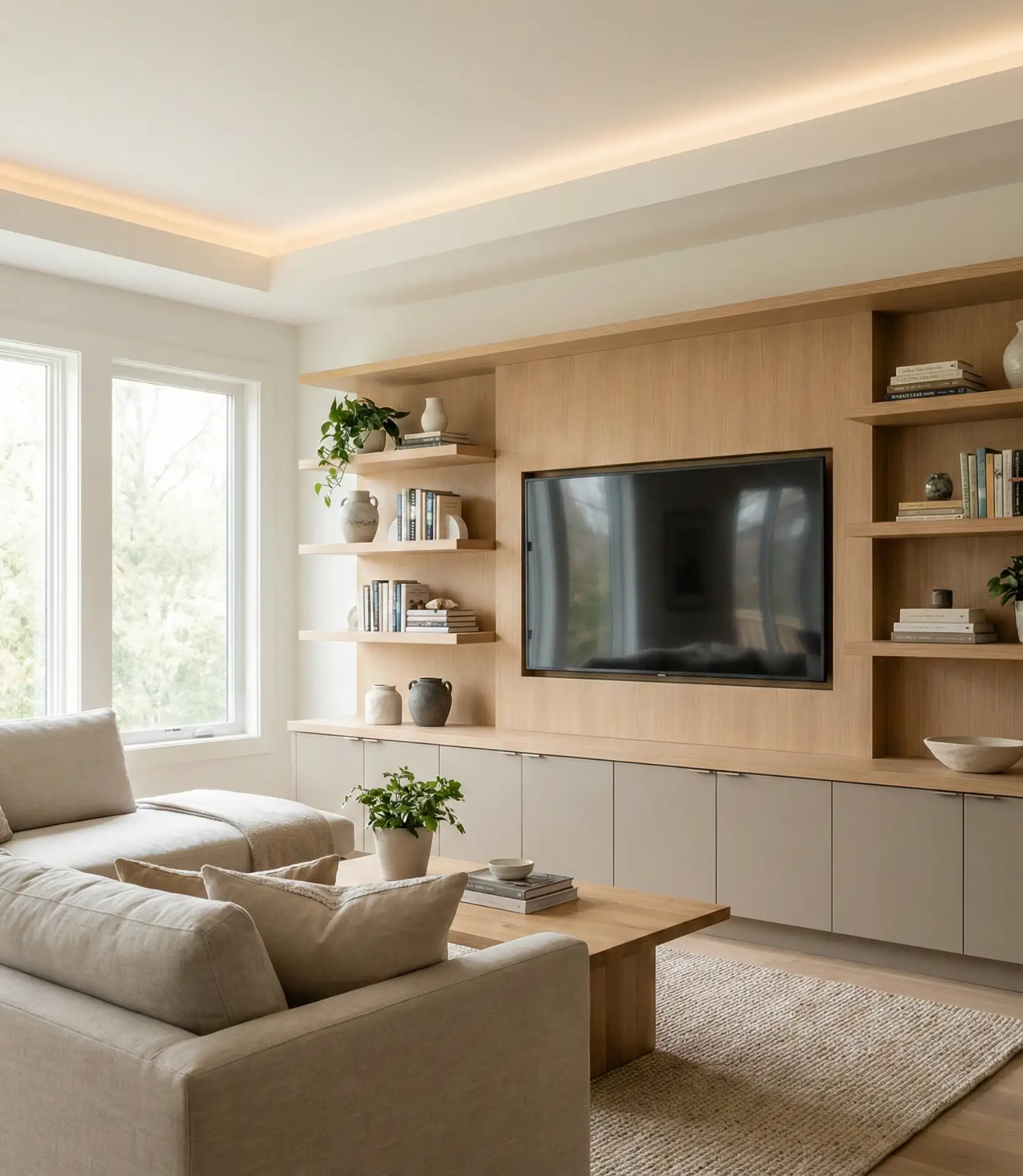 Open Concept TV Wall with Built-In Media Storage 2