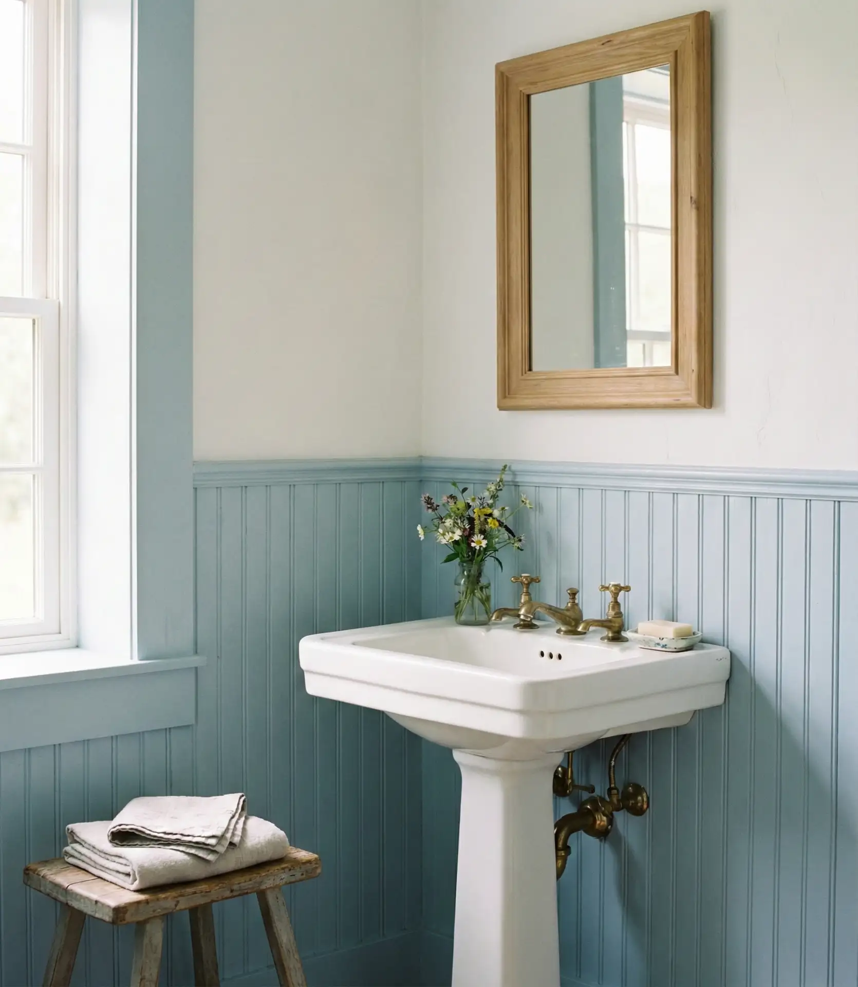 Pale Blue Beadboard Wainscoting 1