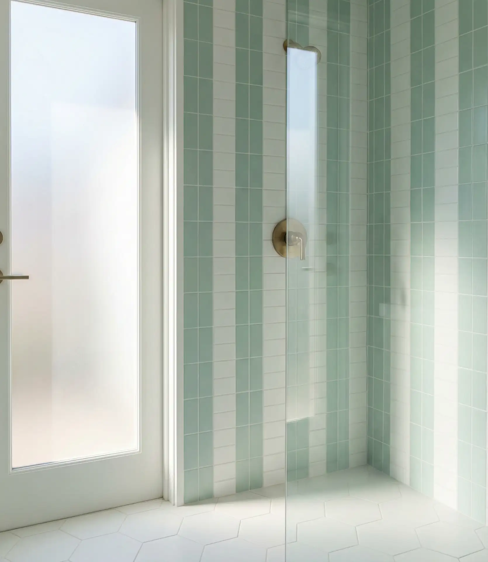 Pale Green and White Striped Pattern 1