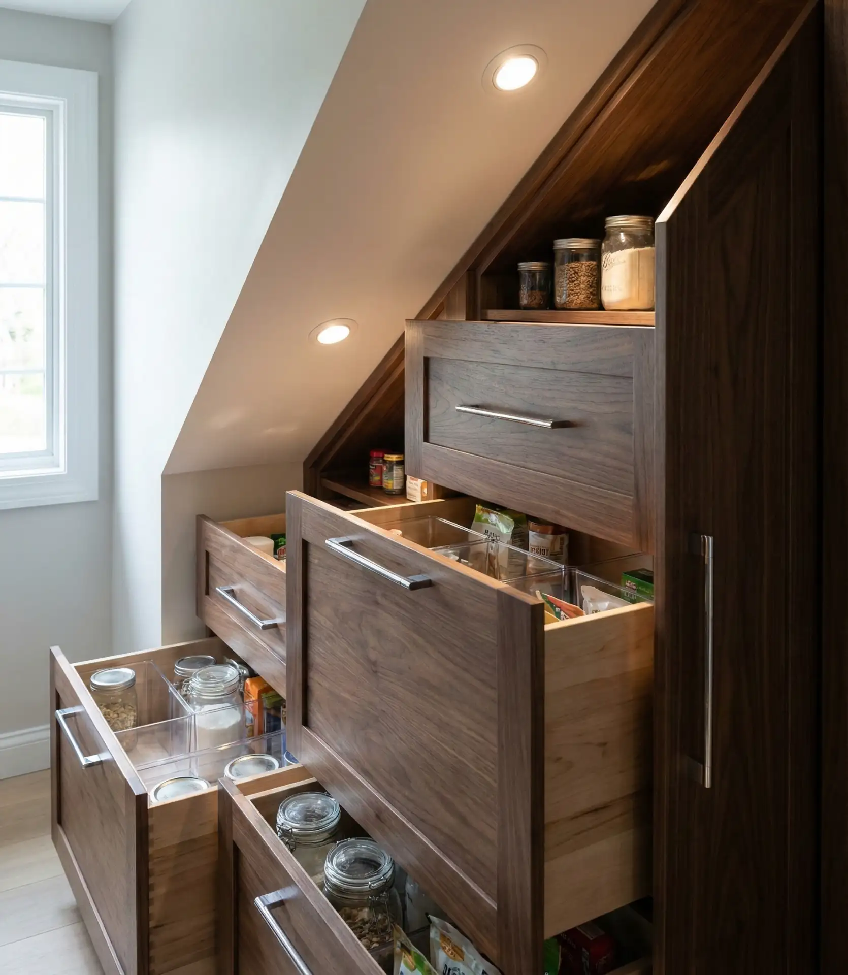 Pantry Under the Stairs with Built-In Drawers 2
