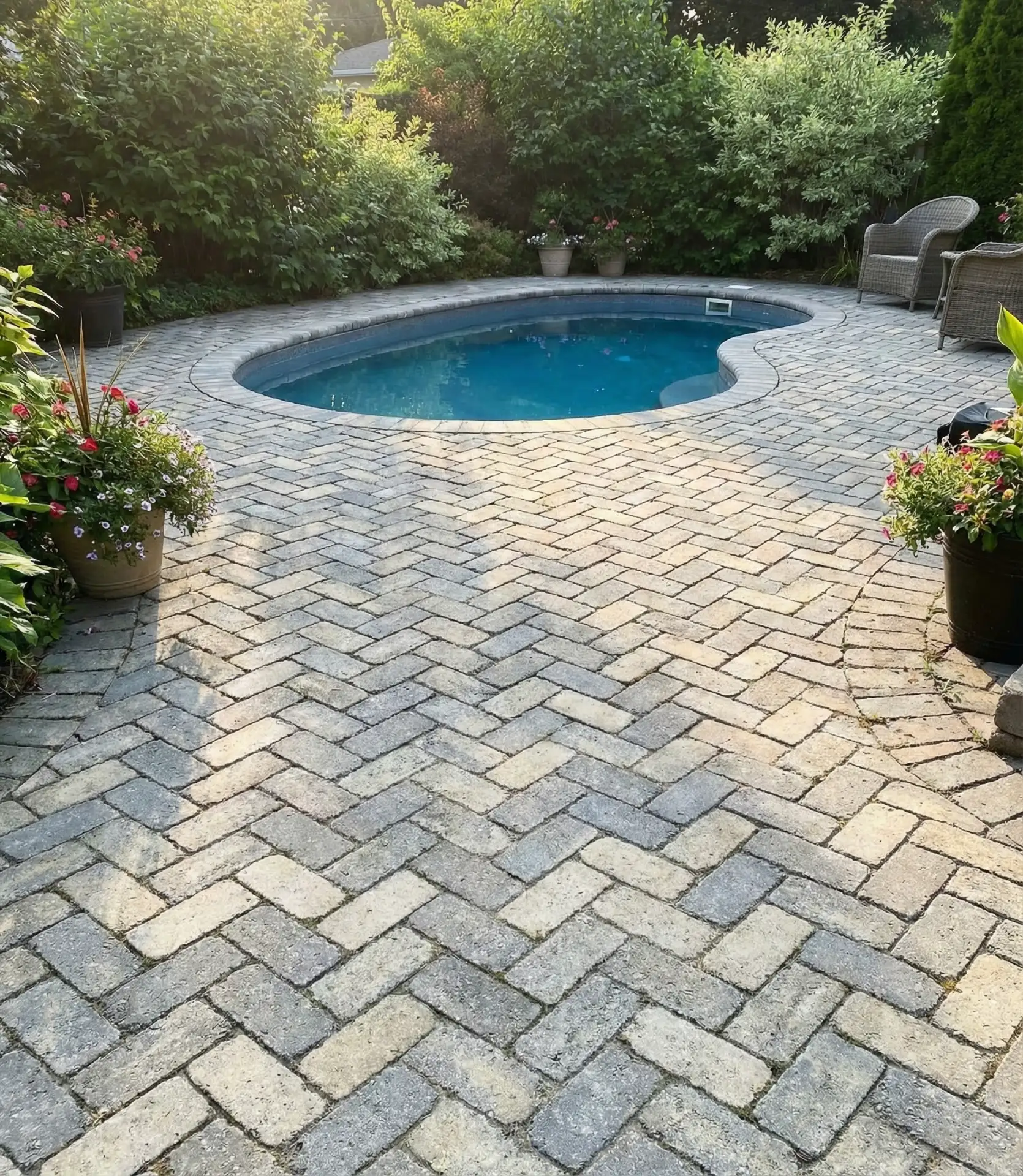 Paver Mosaic for Small Backyard Pools 2