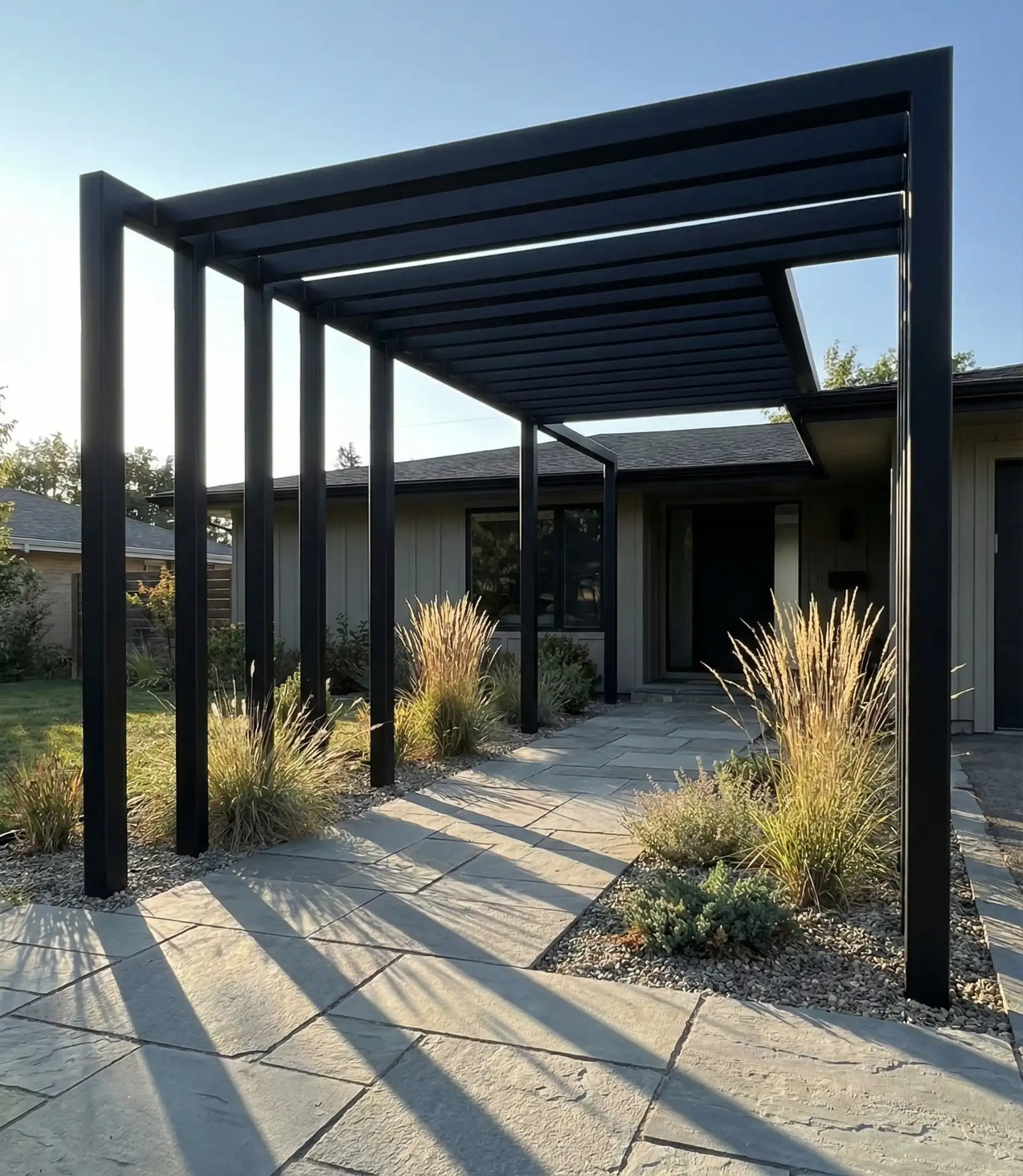 Pergola-Enhanced Entry for Architectural Drama 1