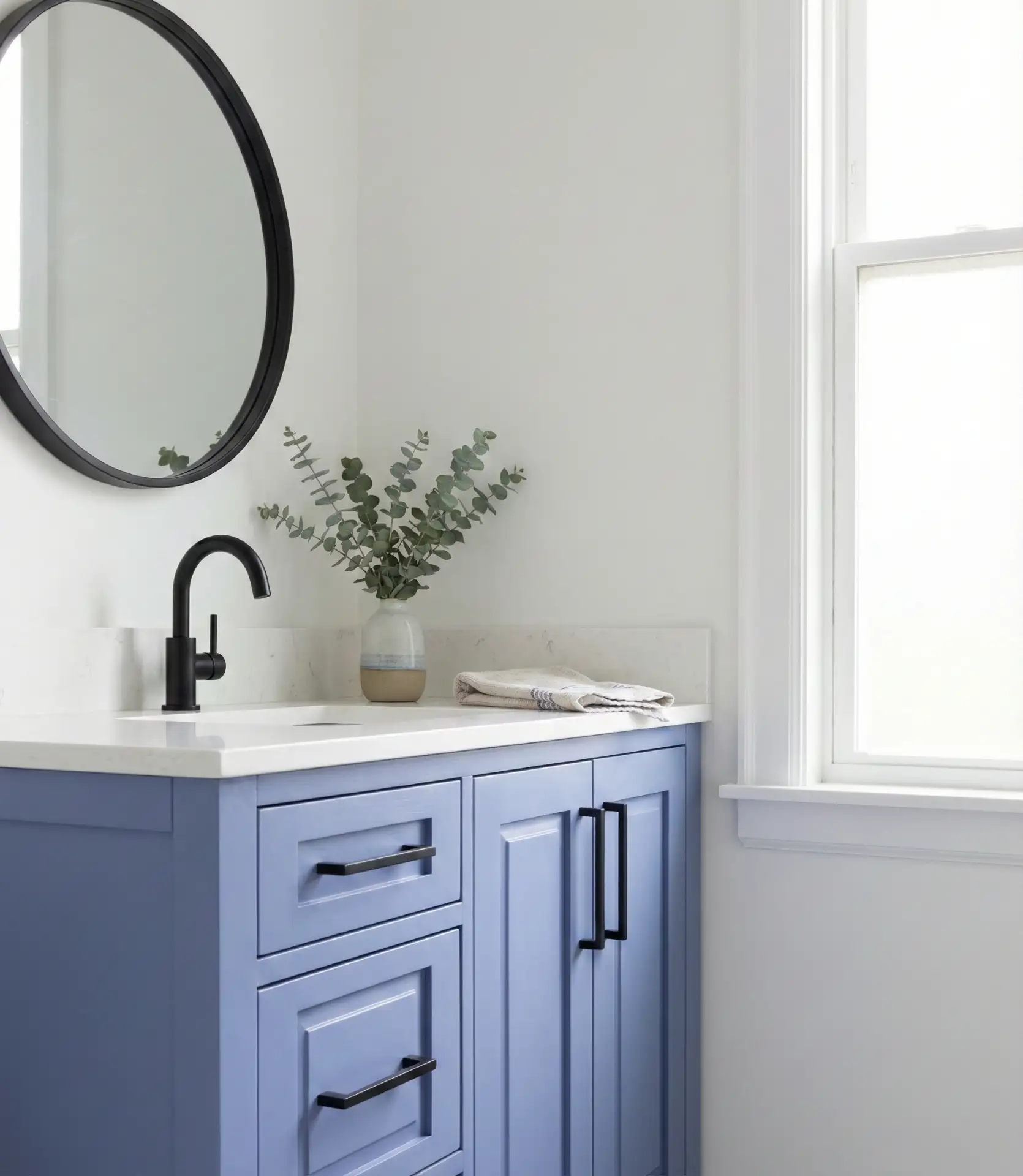 Periwinkle Blue Vanity with Black Hardware 2