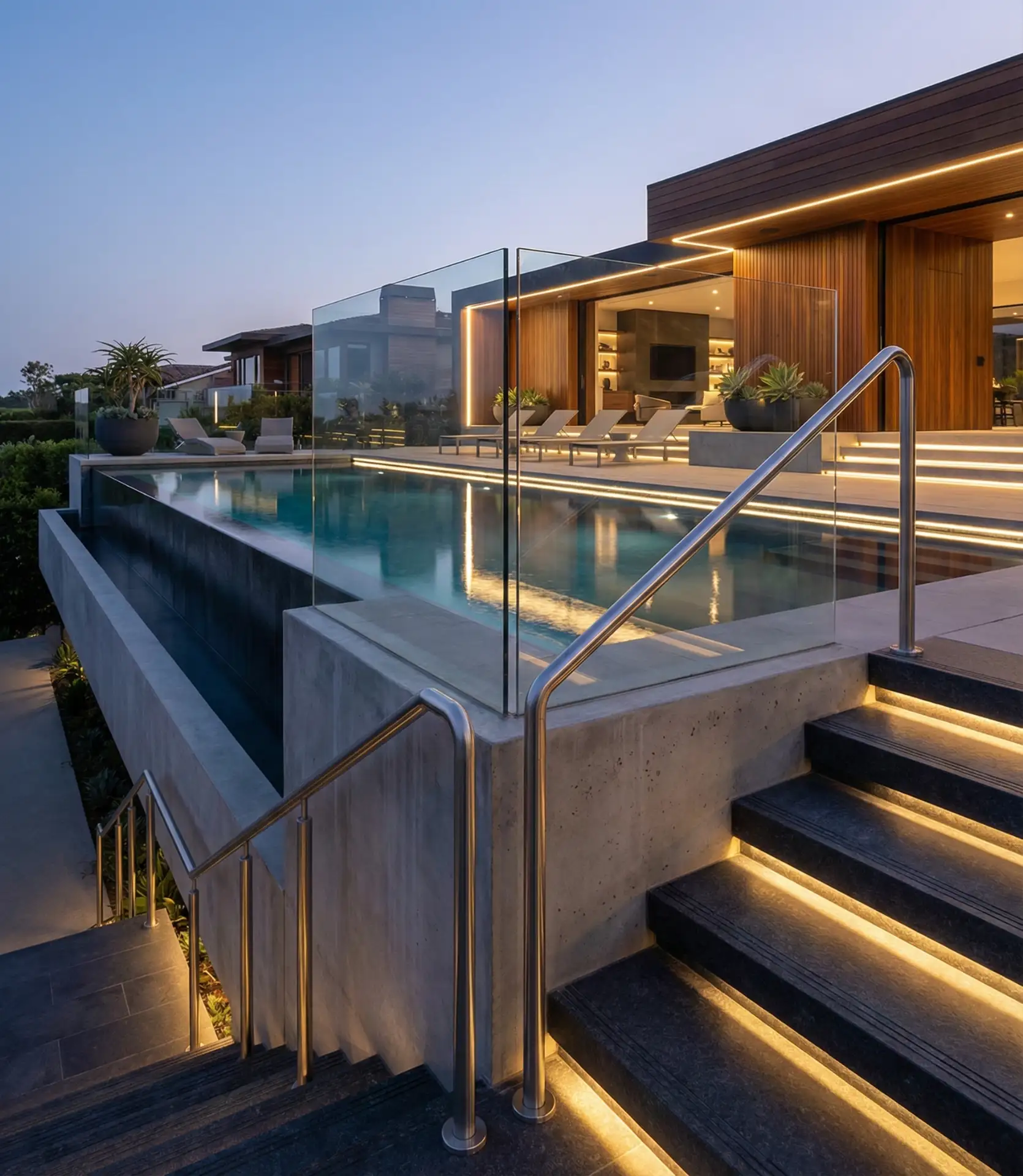 Raised Deck Pool with Glass Panels 1