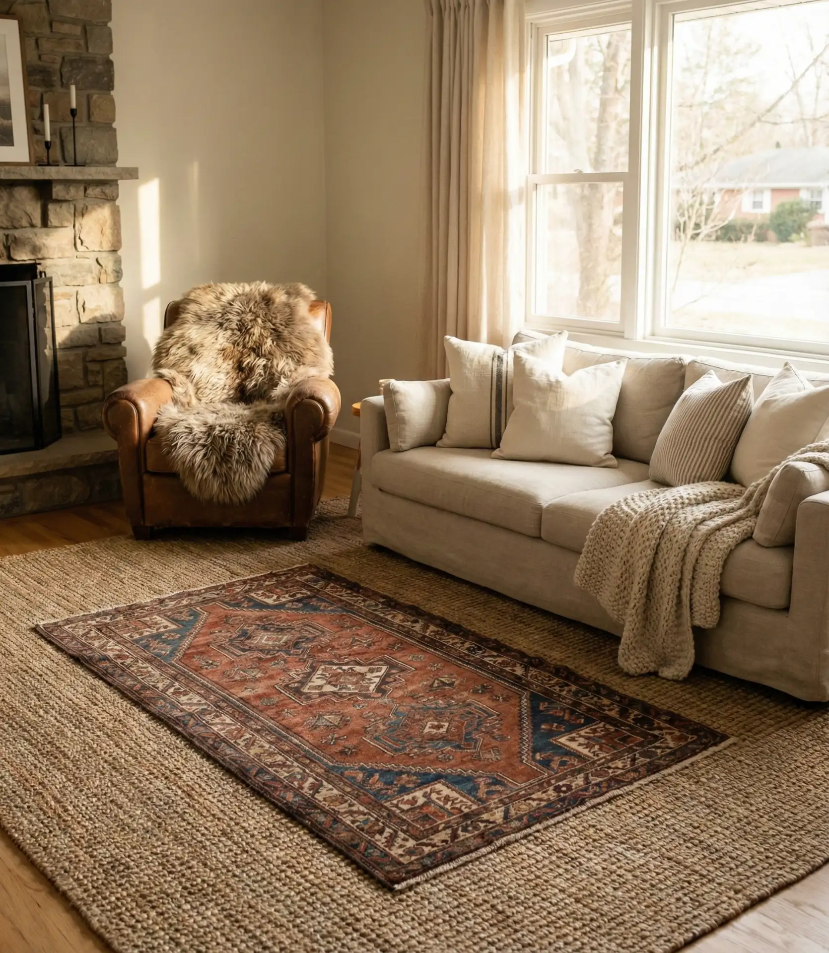 Ranch Style Living Room with Layered Textiles 1