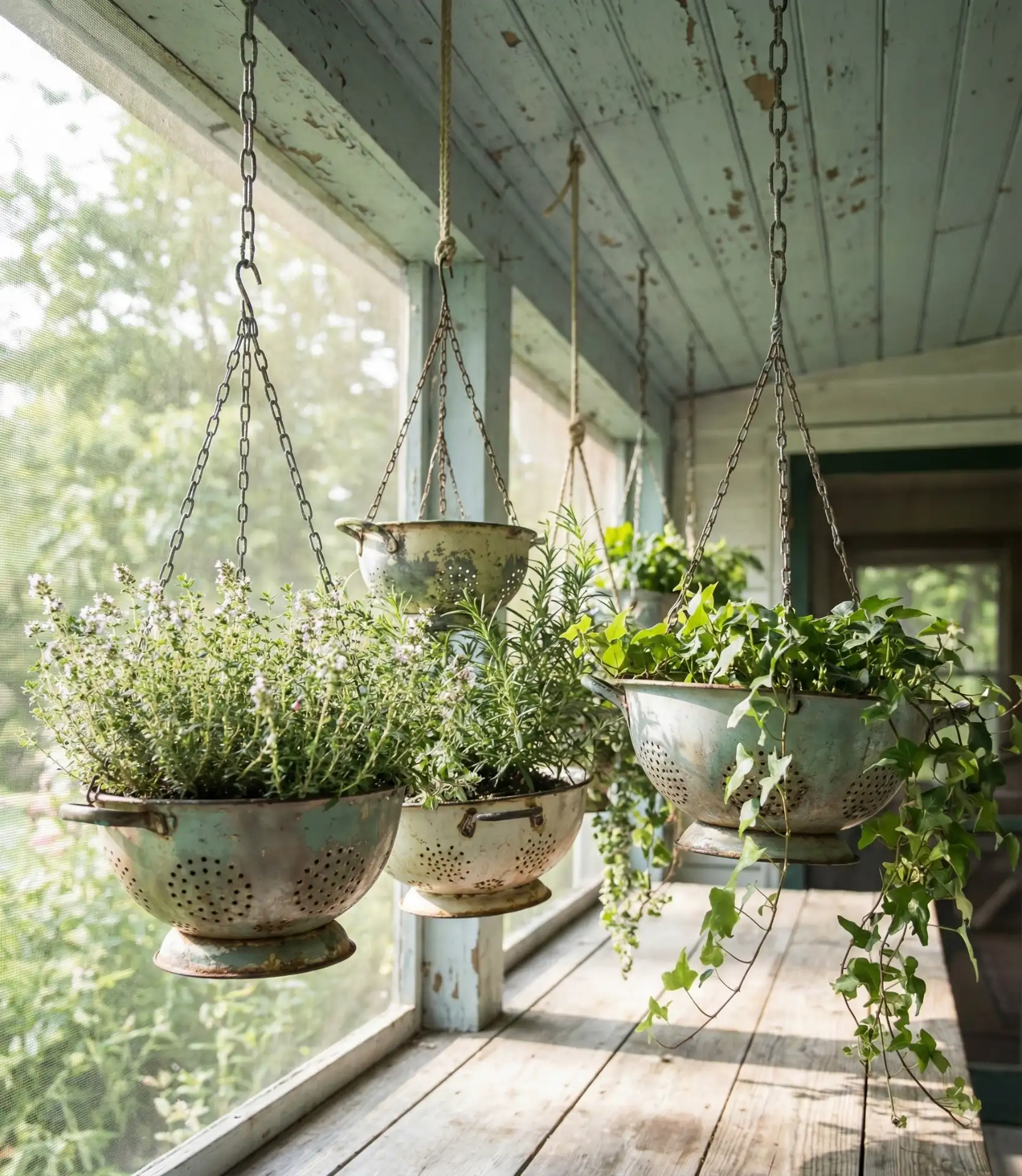 Repurposed Colander Hanging Garden for Porches 2