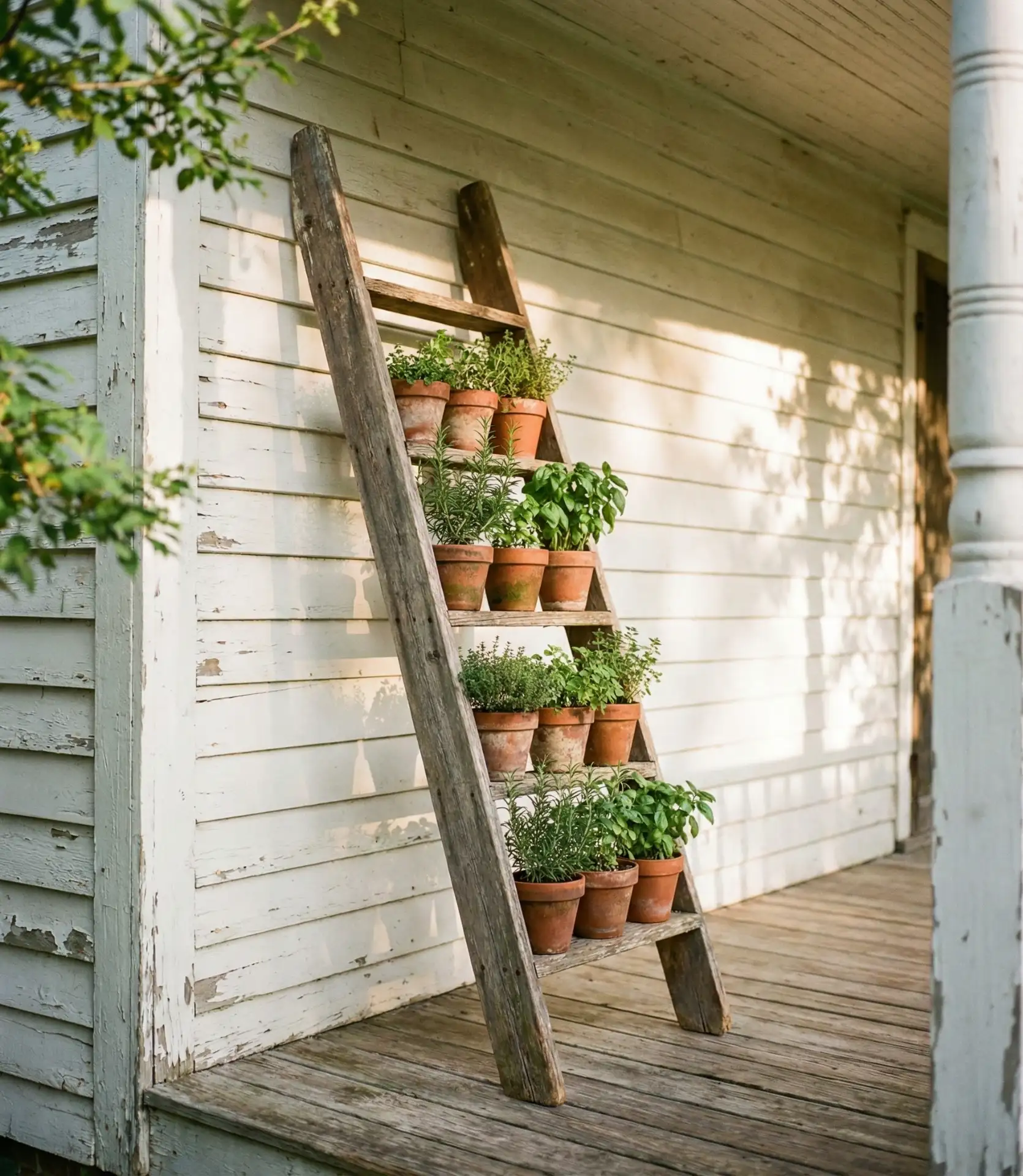 Repurposed Ladder Shelf for the Porch 1