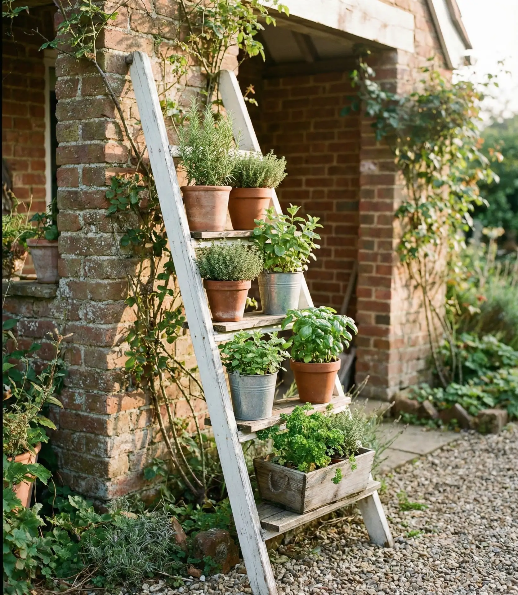 Repurposed Ladder Shelf for the Porch 2
