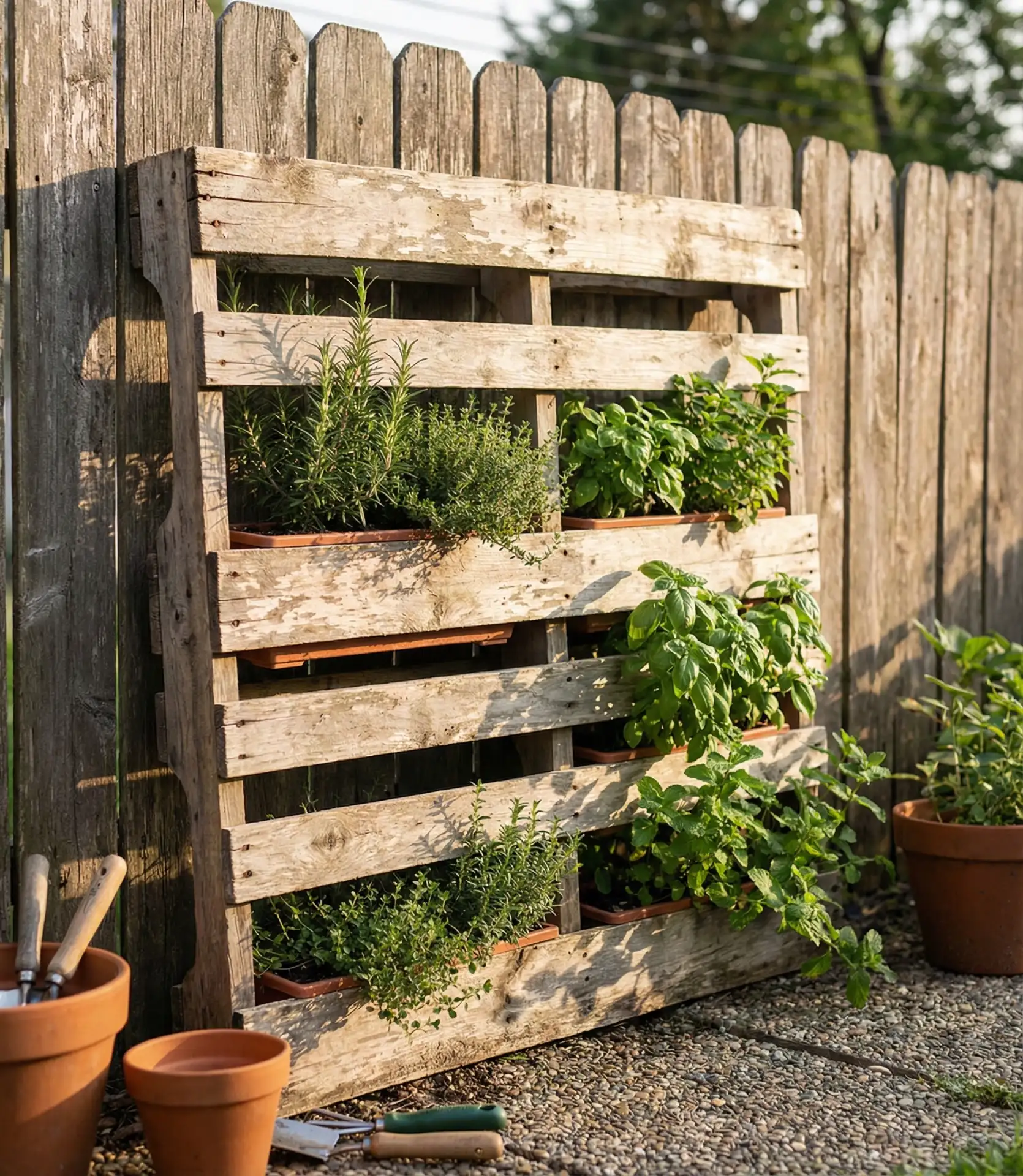 Repurposed Pallet Garden for the Fence 1