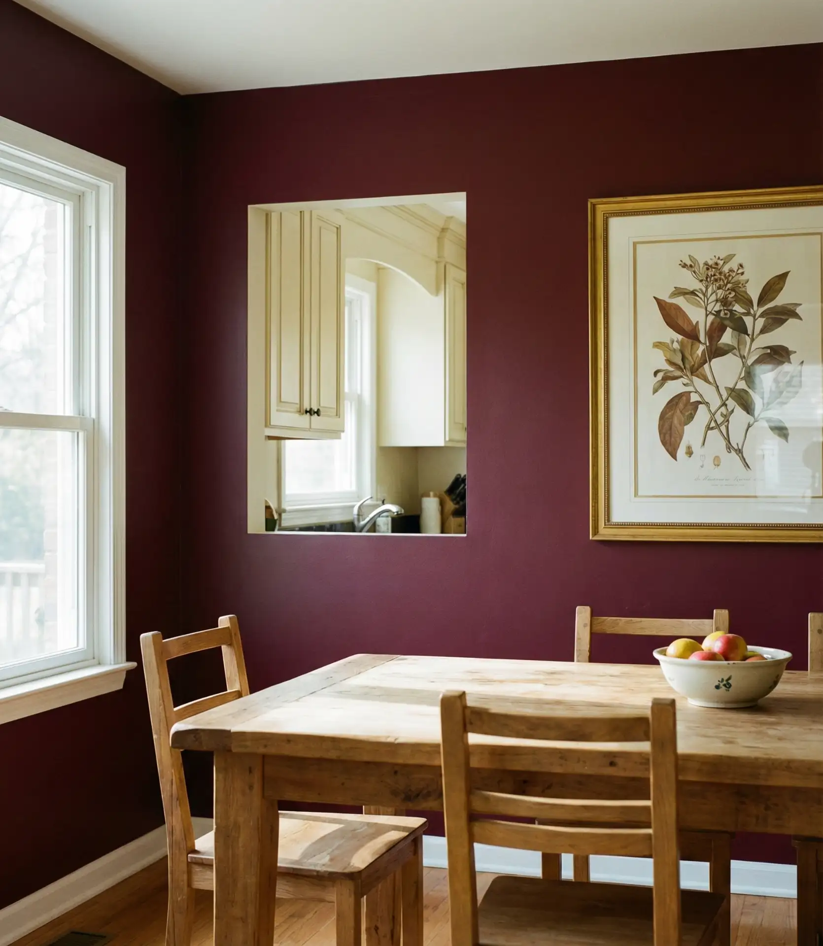 Rich Burgundy Accent Wall Behind Breakfast Nook 2