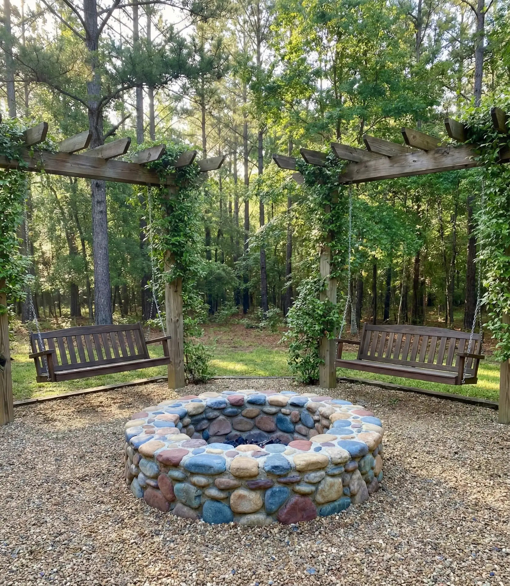 River Rock Circle with Swing Bench Seating 2