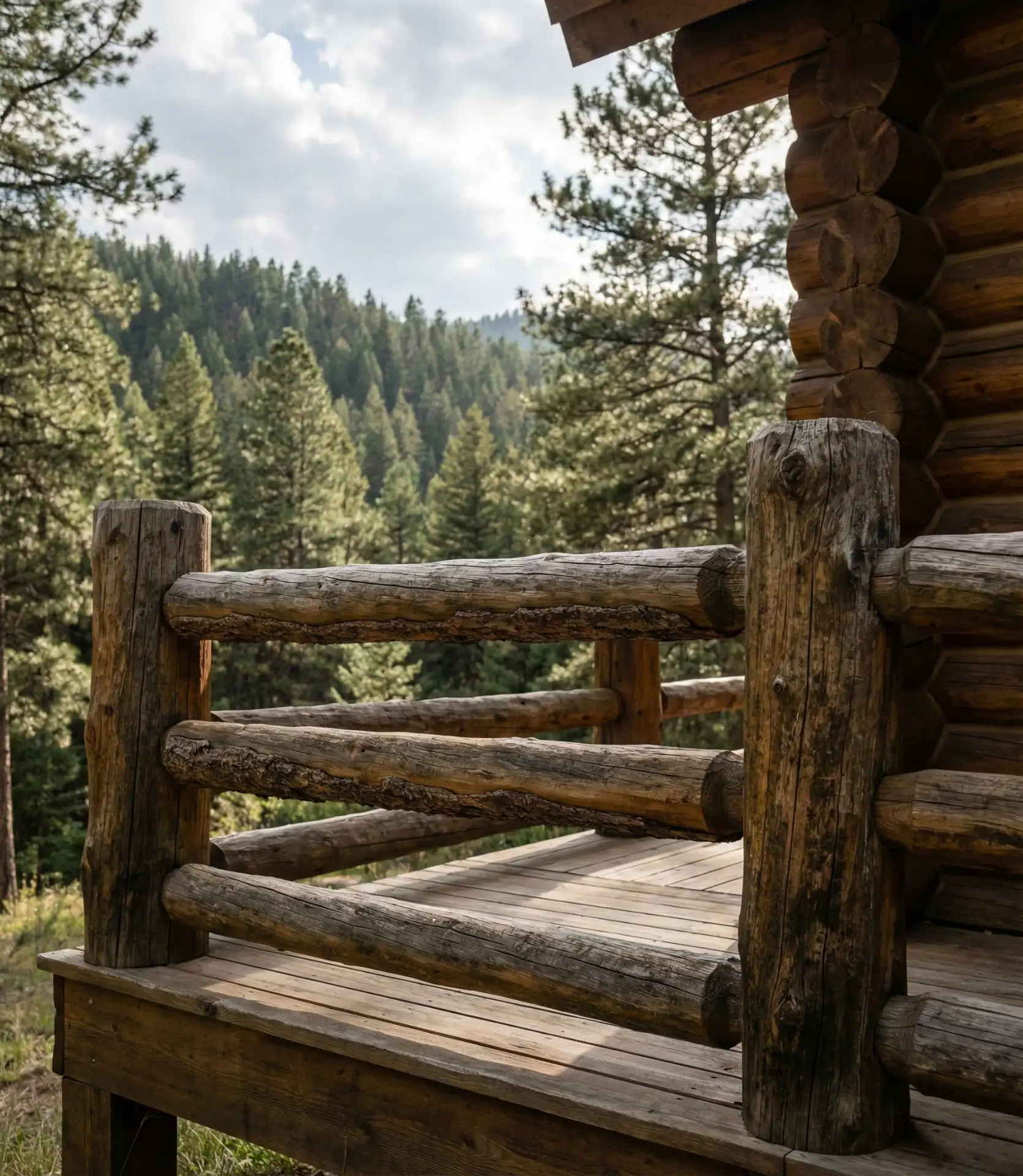 Rough-Hewn Timber Railing for Mountain Cabins 1