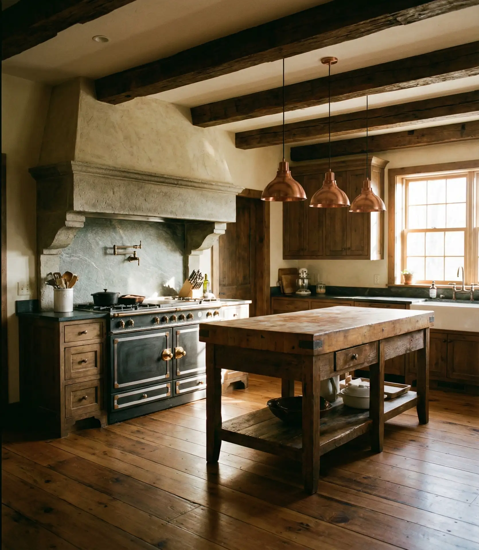 Rustic Kitchen Design with Exposed Beams and Stone 1
