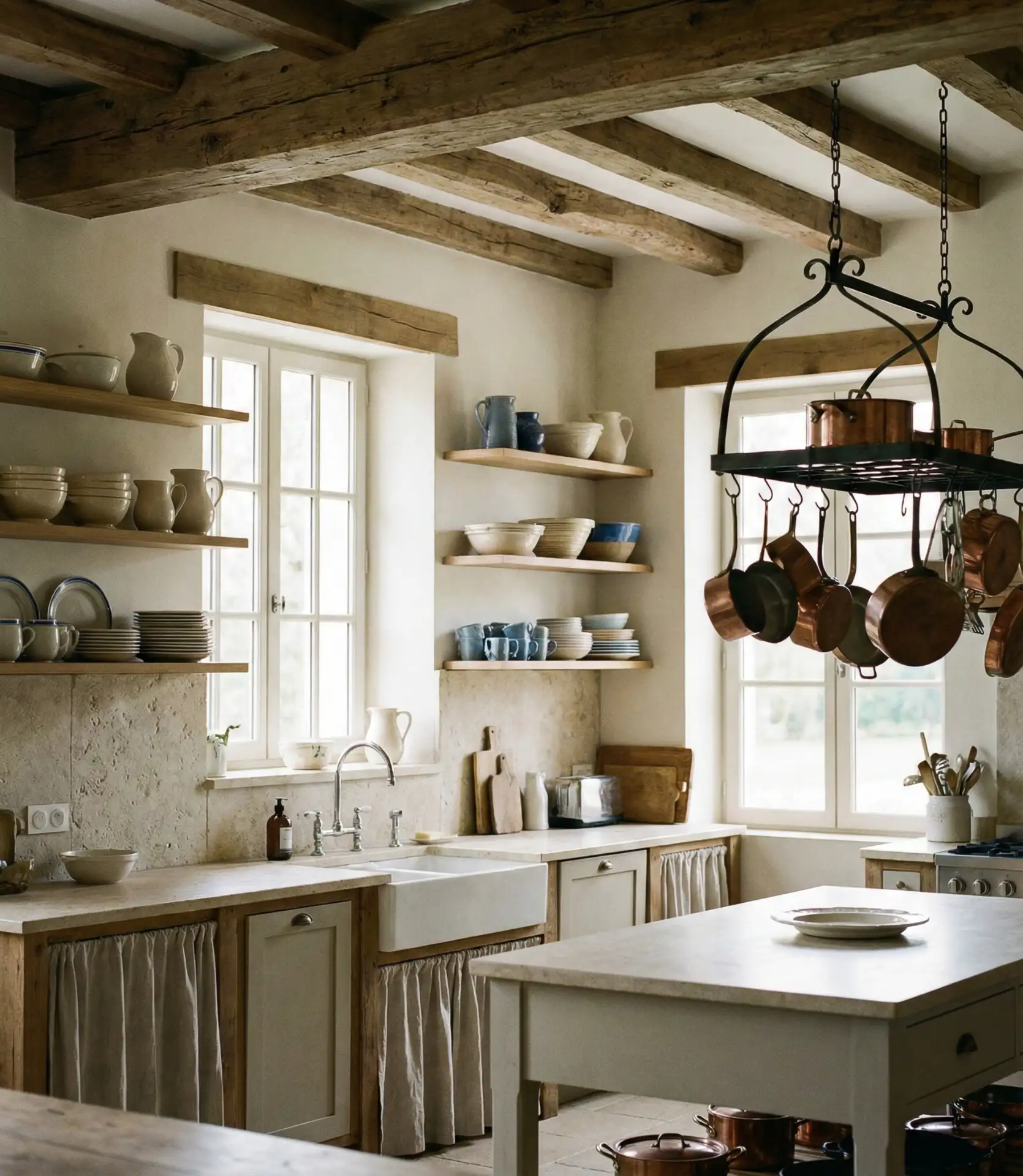 Rustic Kitchen Design with Exposed Beams and Stone 2