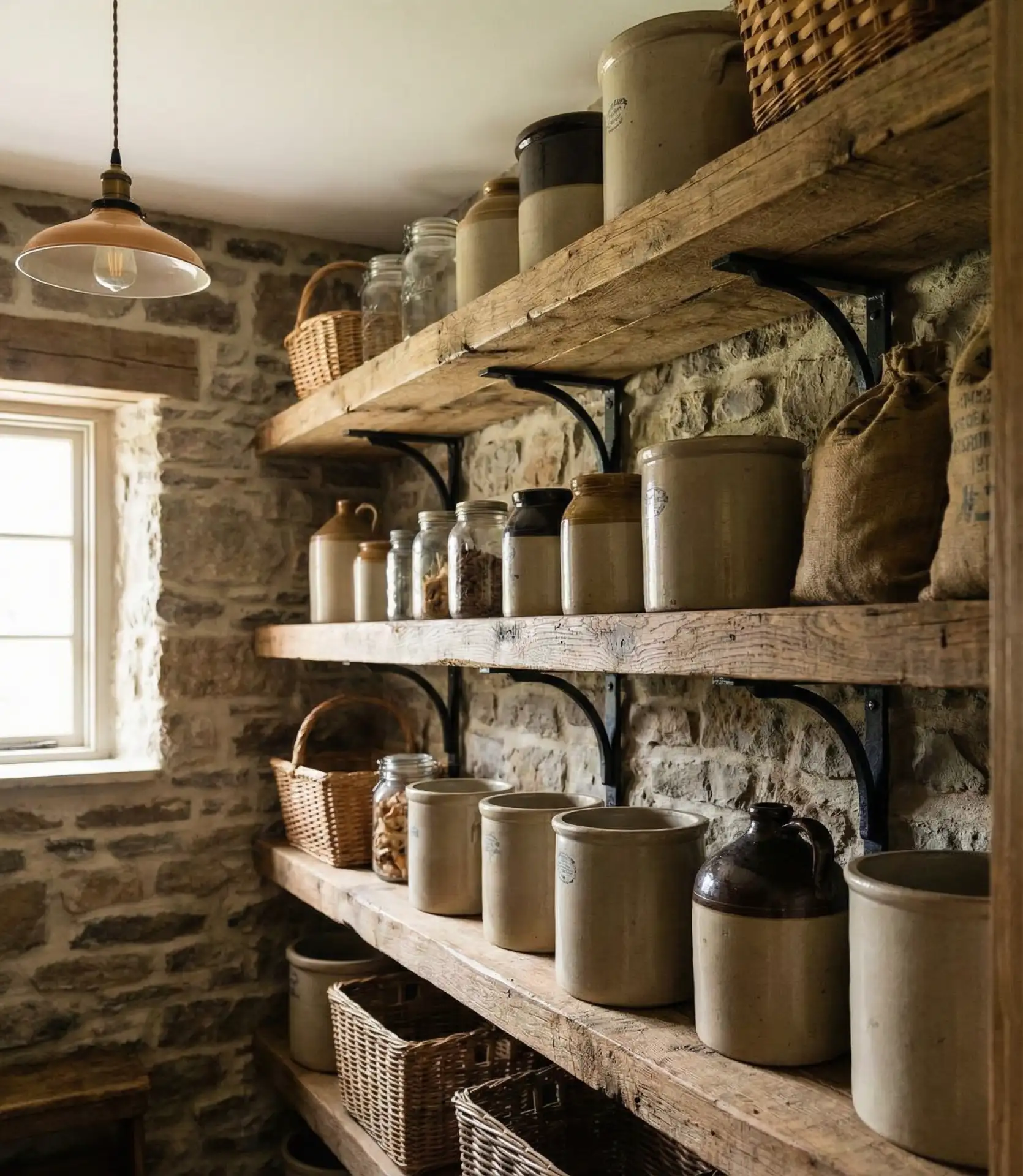 Rustic Pantry with Open Wood Shelves 1