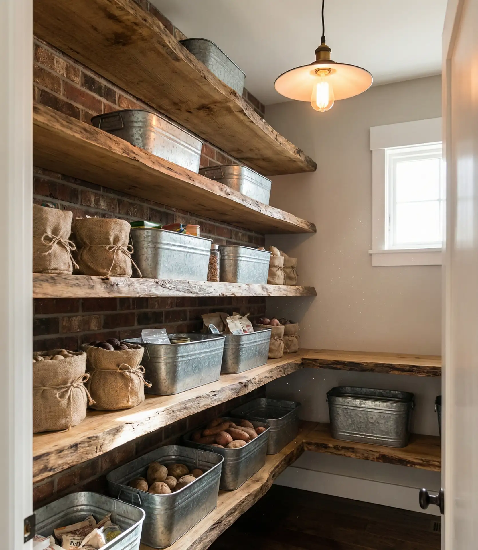 Rustic Pantry with Open Wood Shelves 2