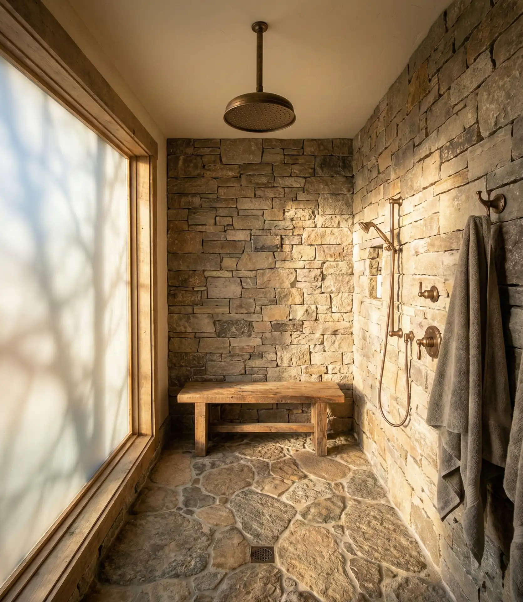 Rustic Stone Walk-In Shower with Natural Textures 1