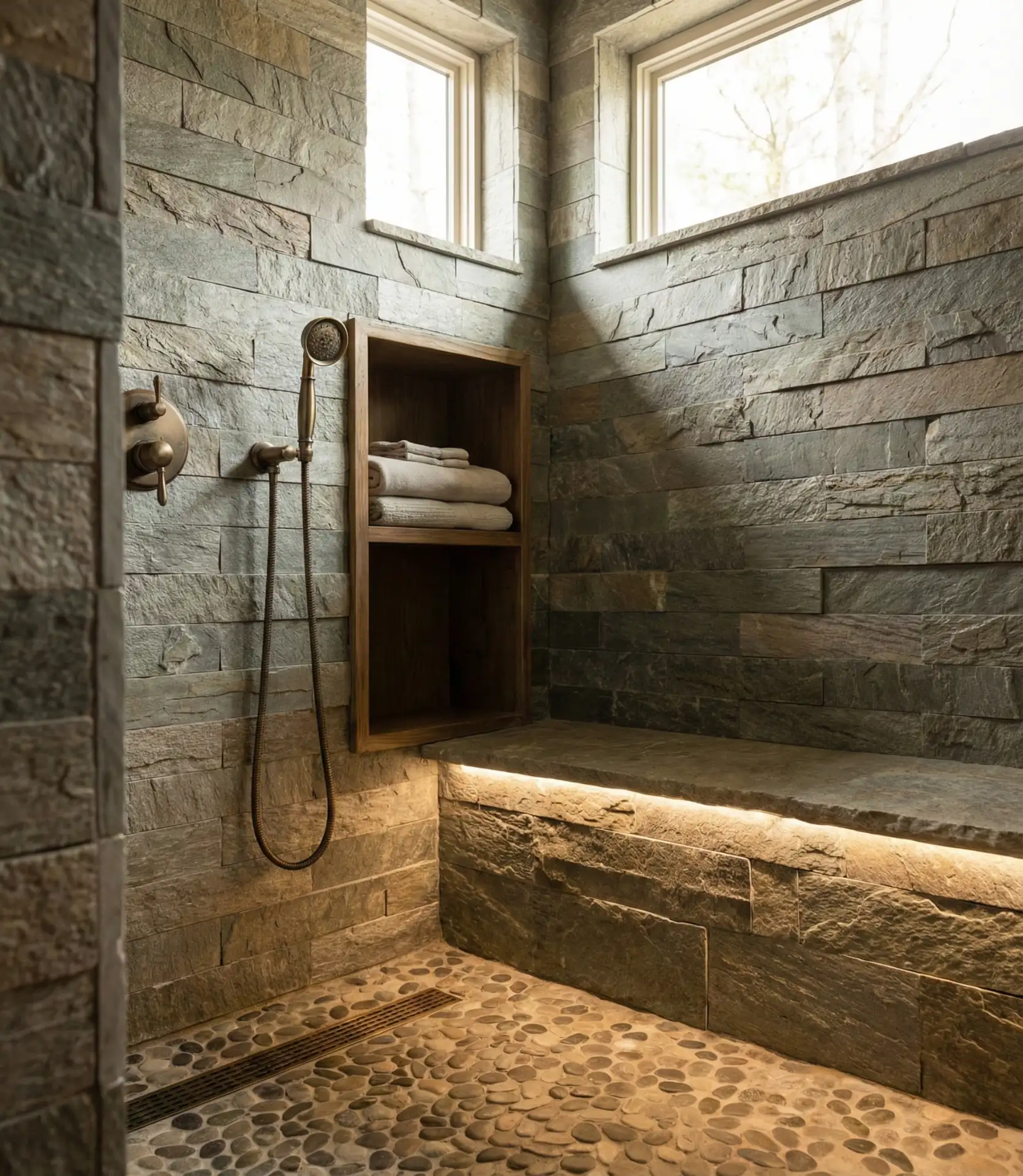 Rustic Stone Walk-In Shower with Natural Textures 2